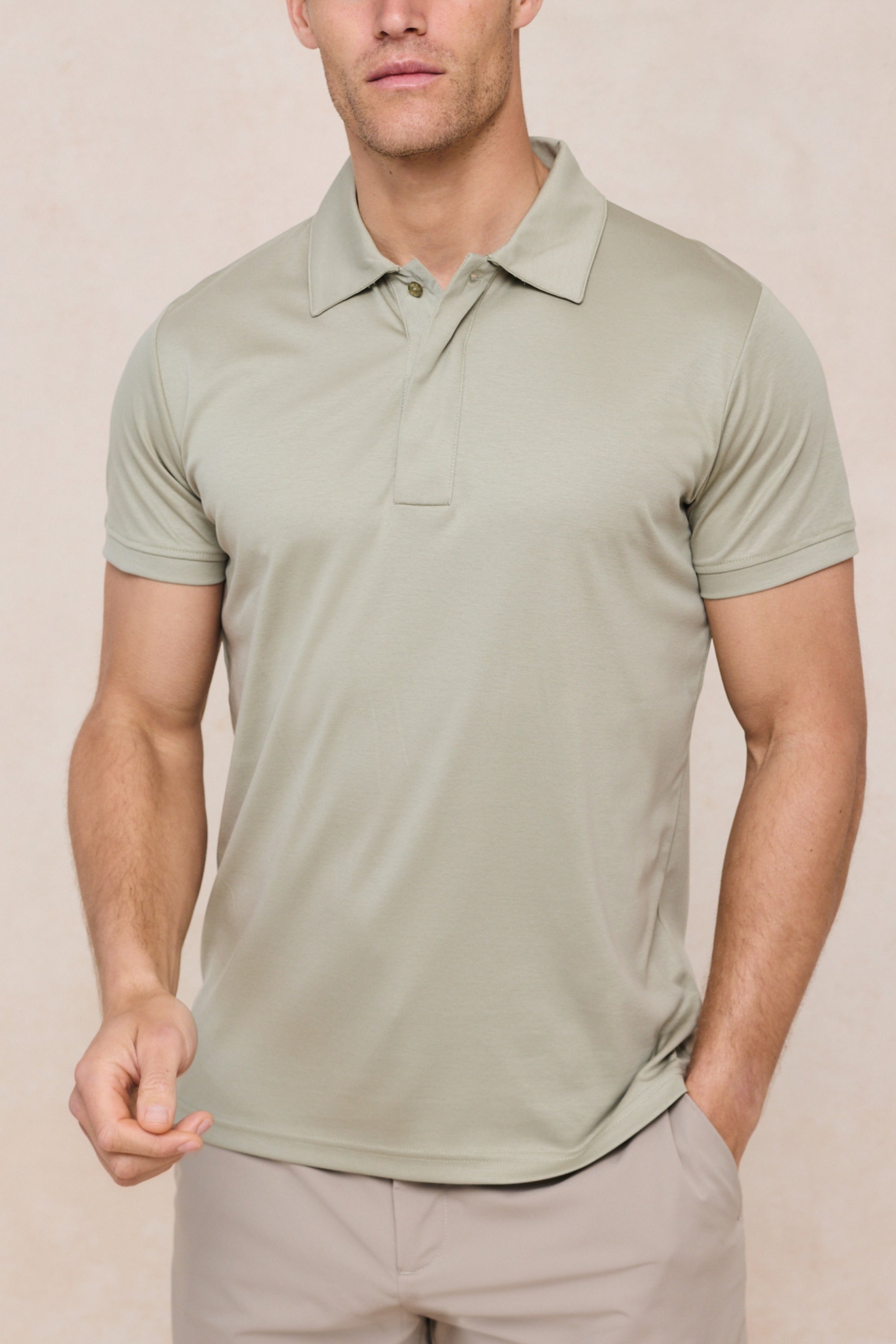 Santi gemerceriseerd poloshirt - Licht saliegroen