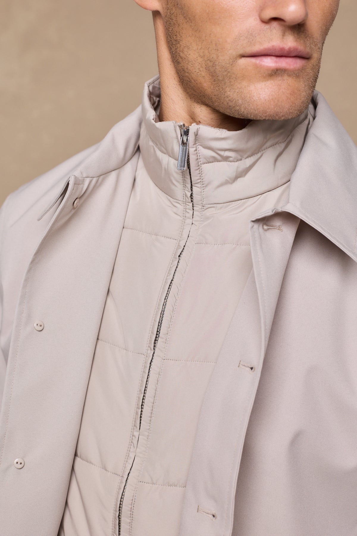 Portico trenchcoat met afneembaar inzetstuk - Steen