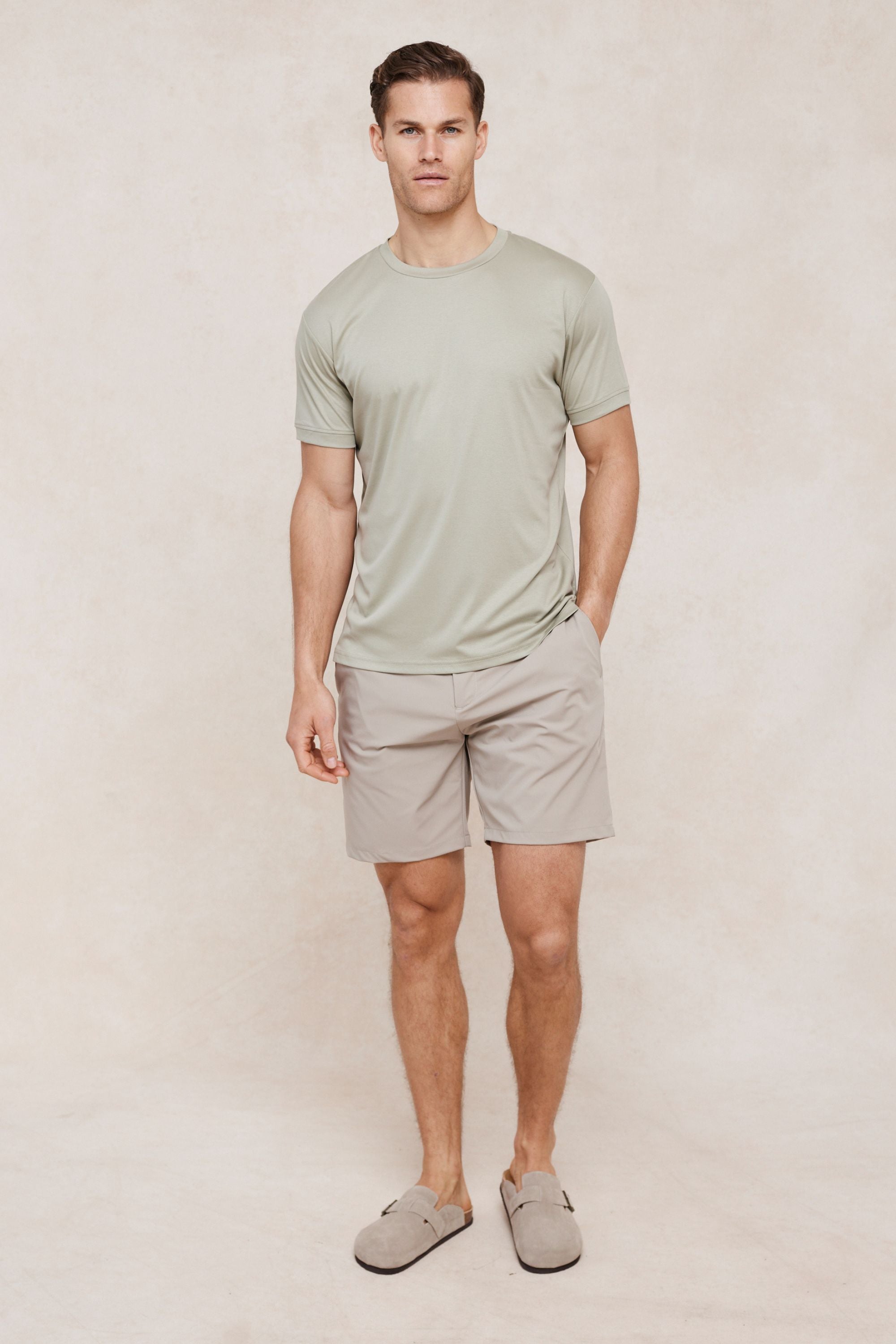 Luxe gemerceriseerd T-shirt - Licht saliegroen