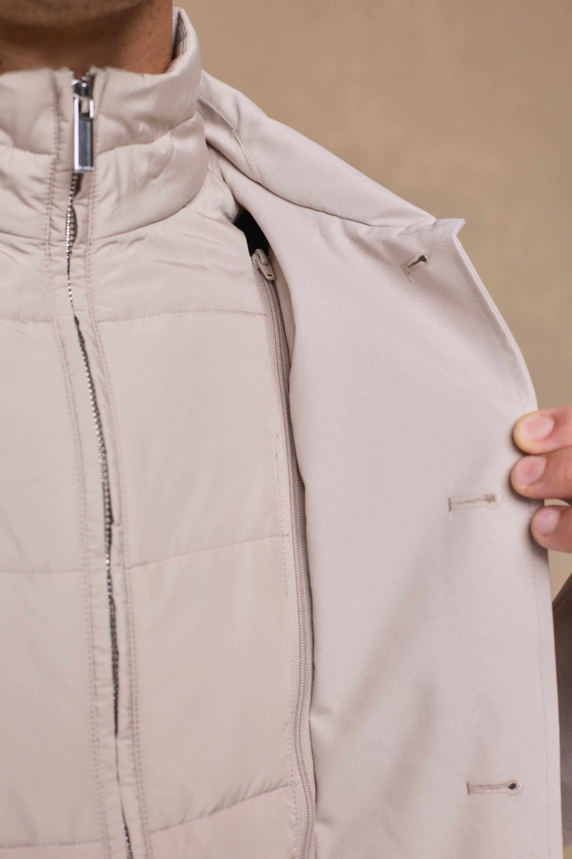 Portico trenchcoat met afneembaar inzetstuk - Steen