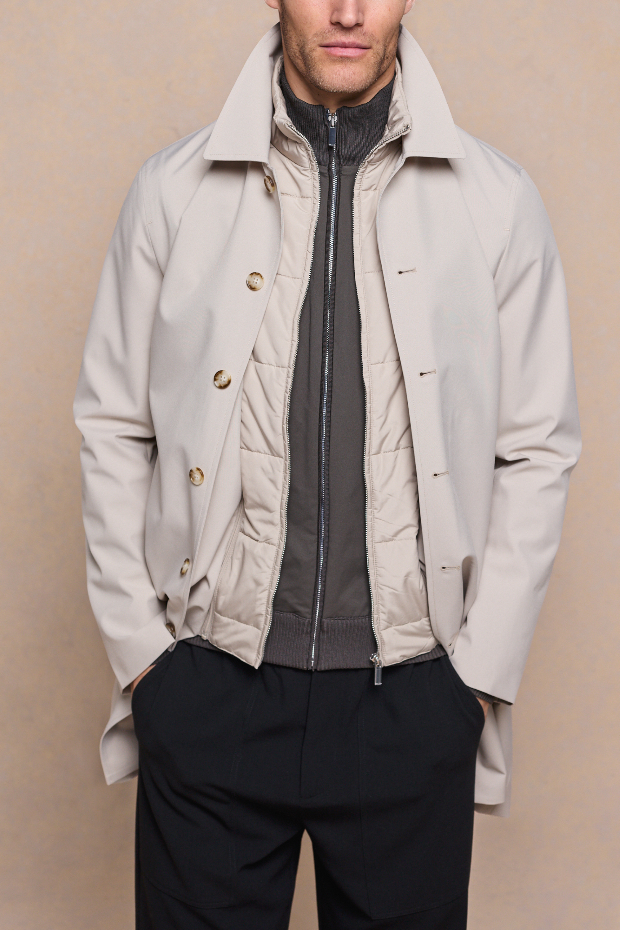 Portico trenchcoat met afneembaar inzetstuk - Steen