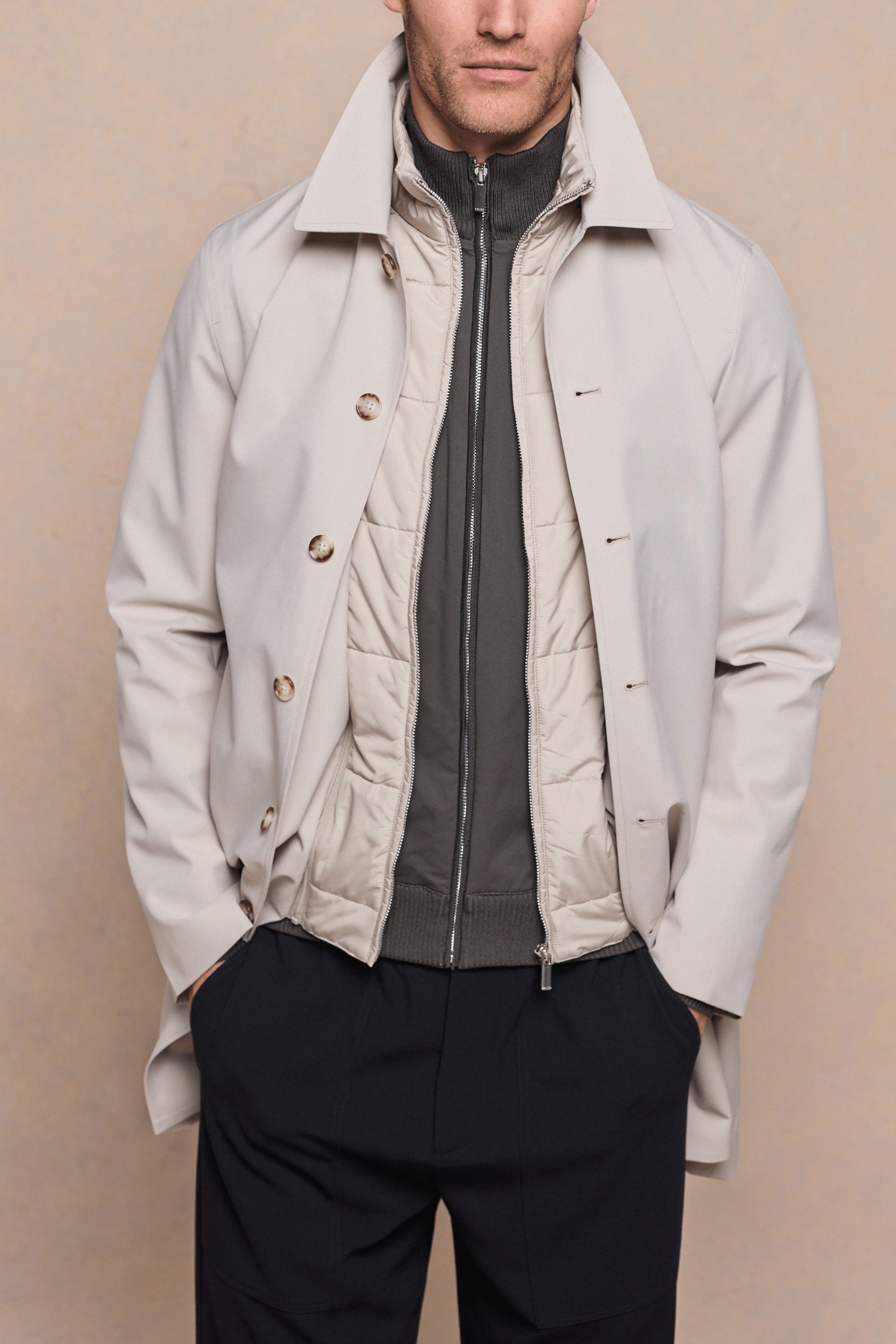 Portico trenchcoat met afneembaar inzetstuk - Steen