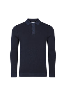 Angus geribbelde polo - marineblauw