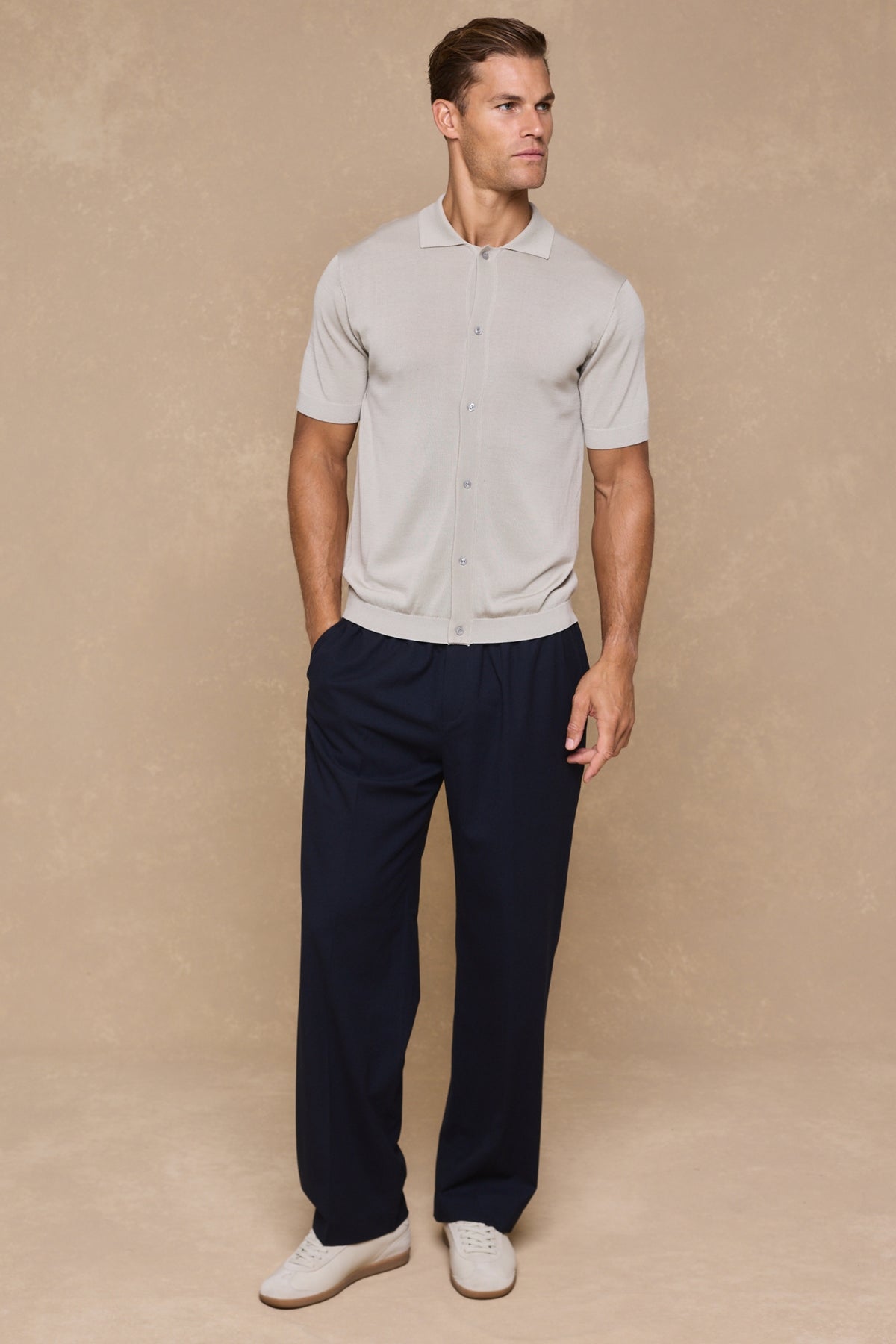 Pedro Button Through Short Sleeve Knitted Shirt - Cream