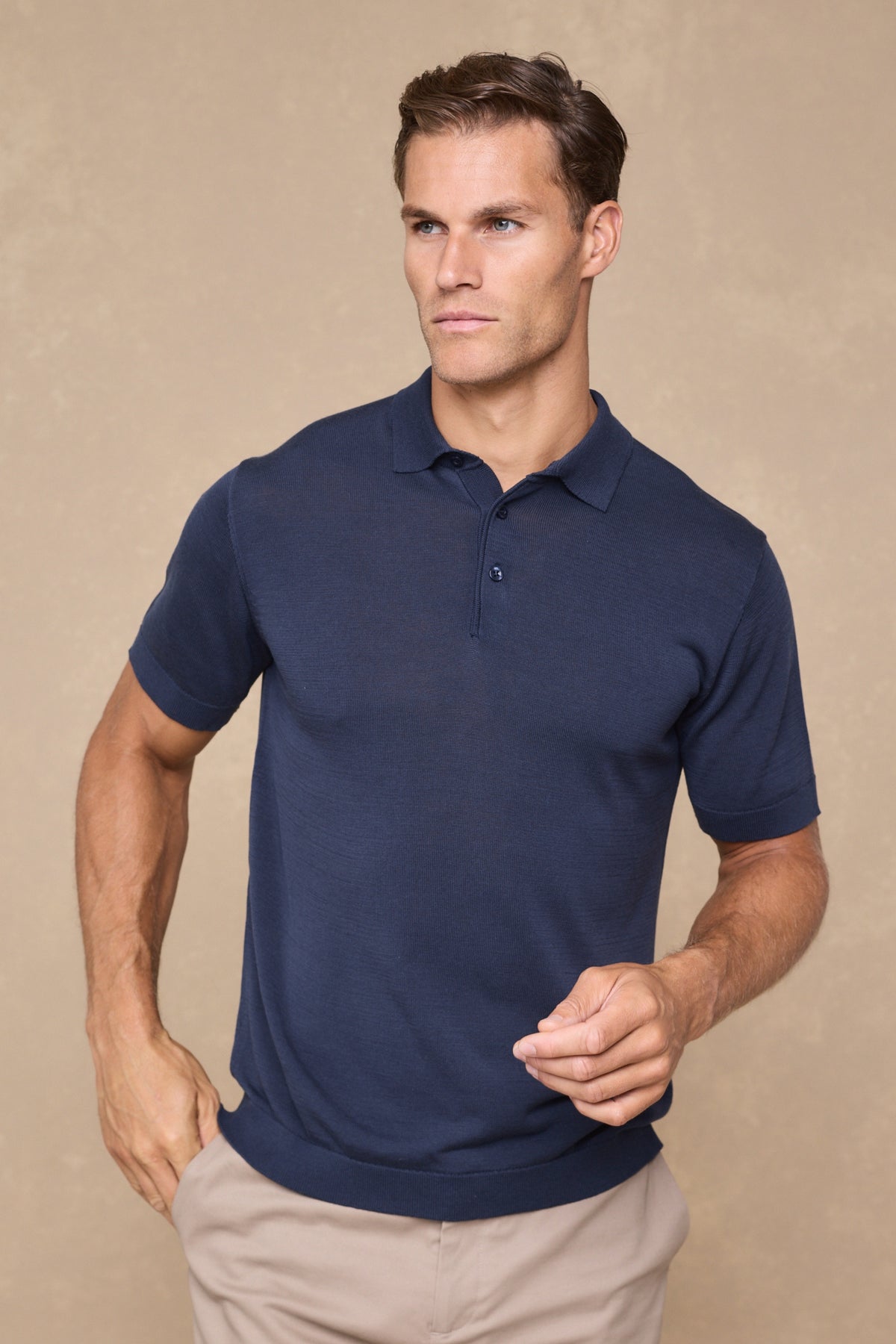 Pablo gebreide polo met korte mouwen en halve sluiting - marineblauw