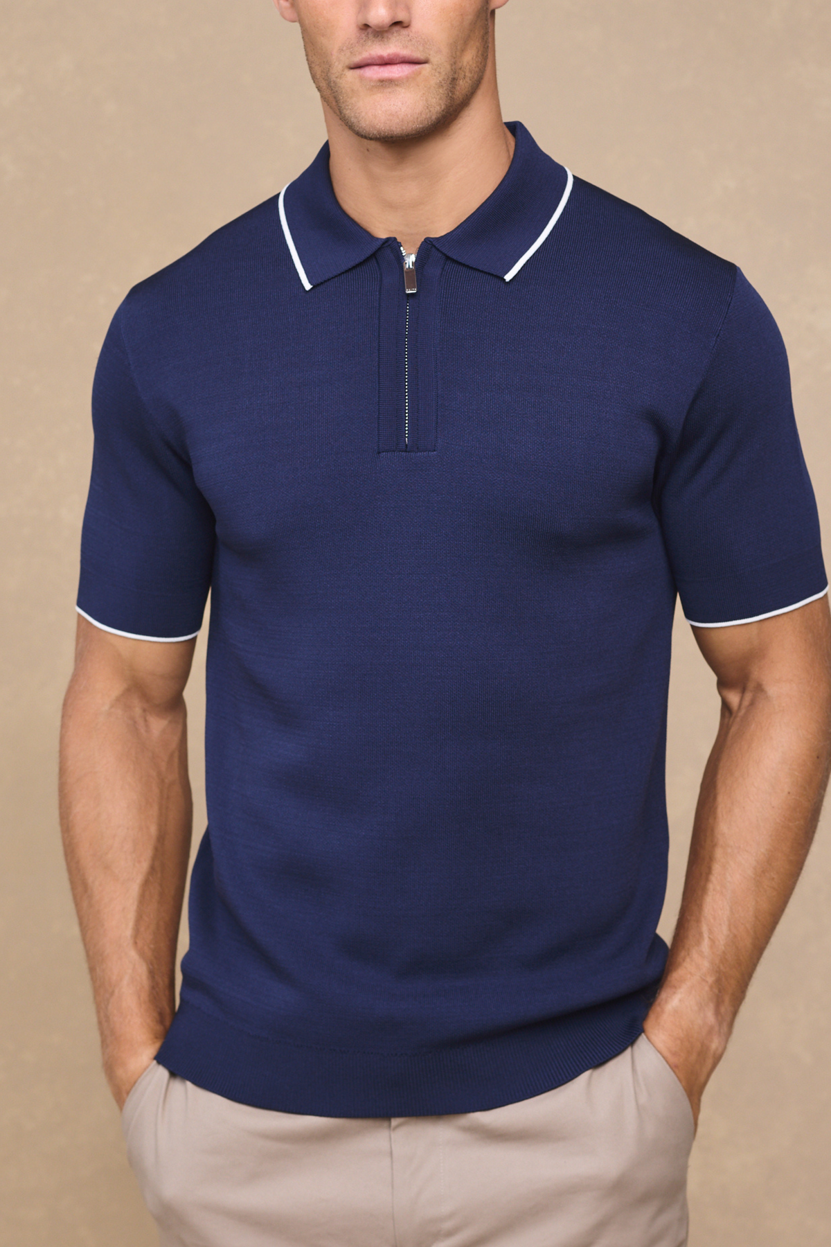Henry Zip Short Sleeve Polo - Navy