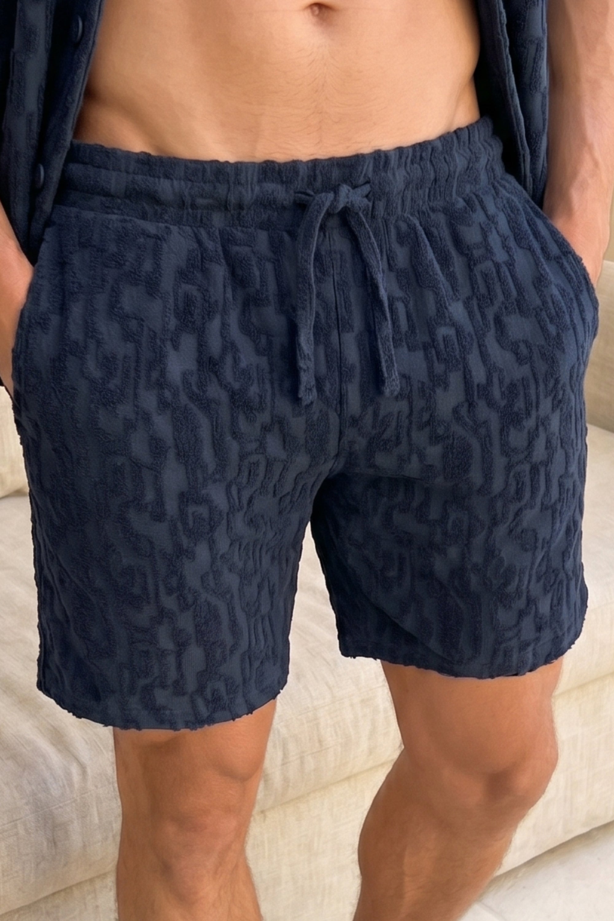 Fausto korte broek met fluweelachtige badstof - marineblauw
