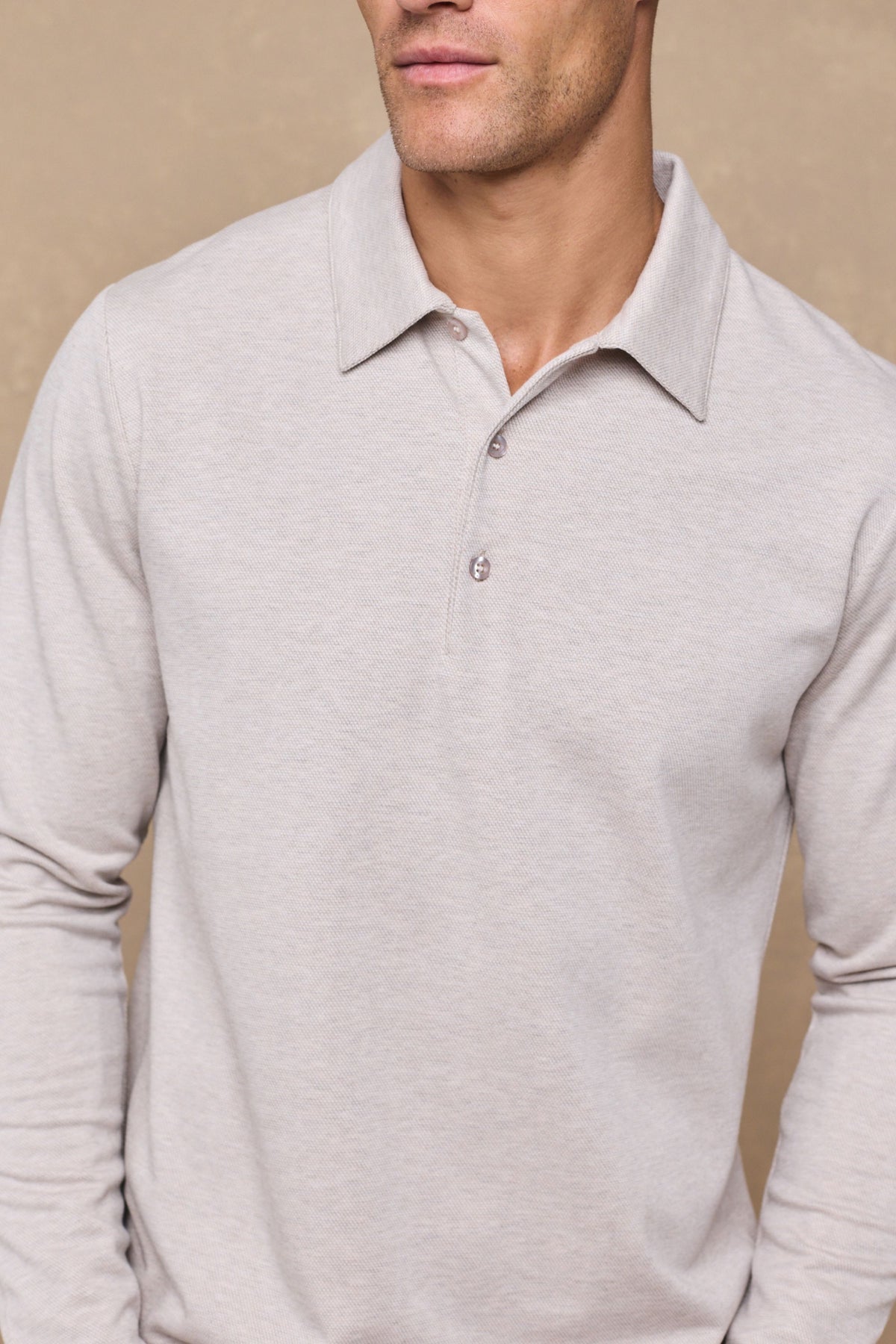 Santino Long Sleeve Half Button Polo - Oatmeal