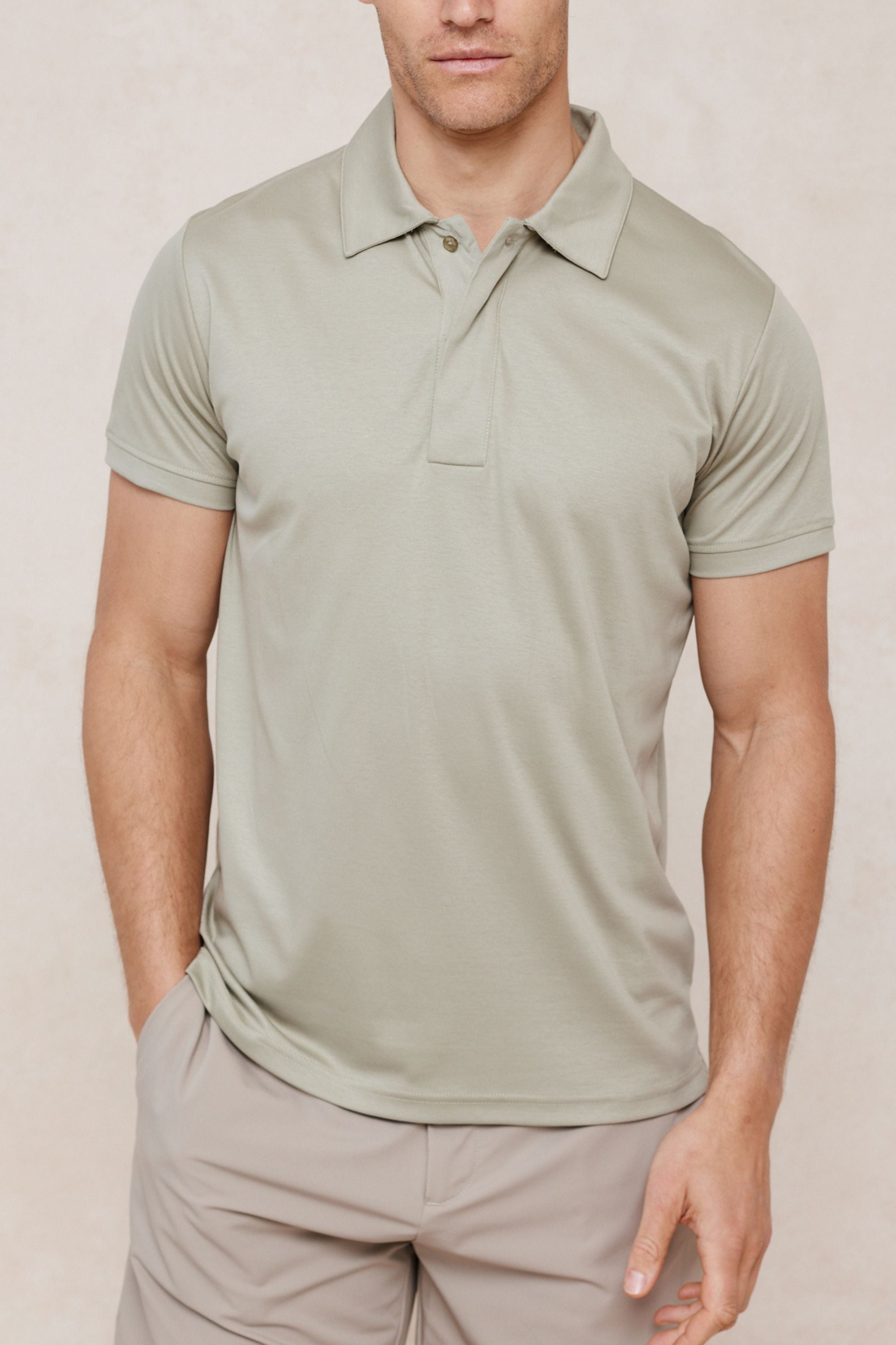 Santi gemerceriseerd poloshirt - Licht saliegroen