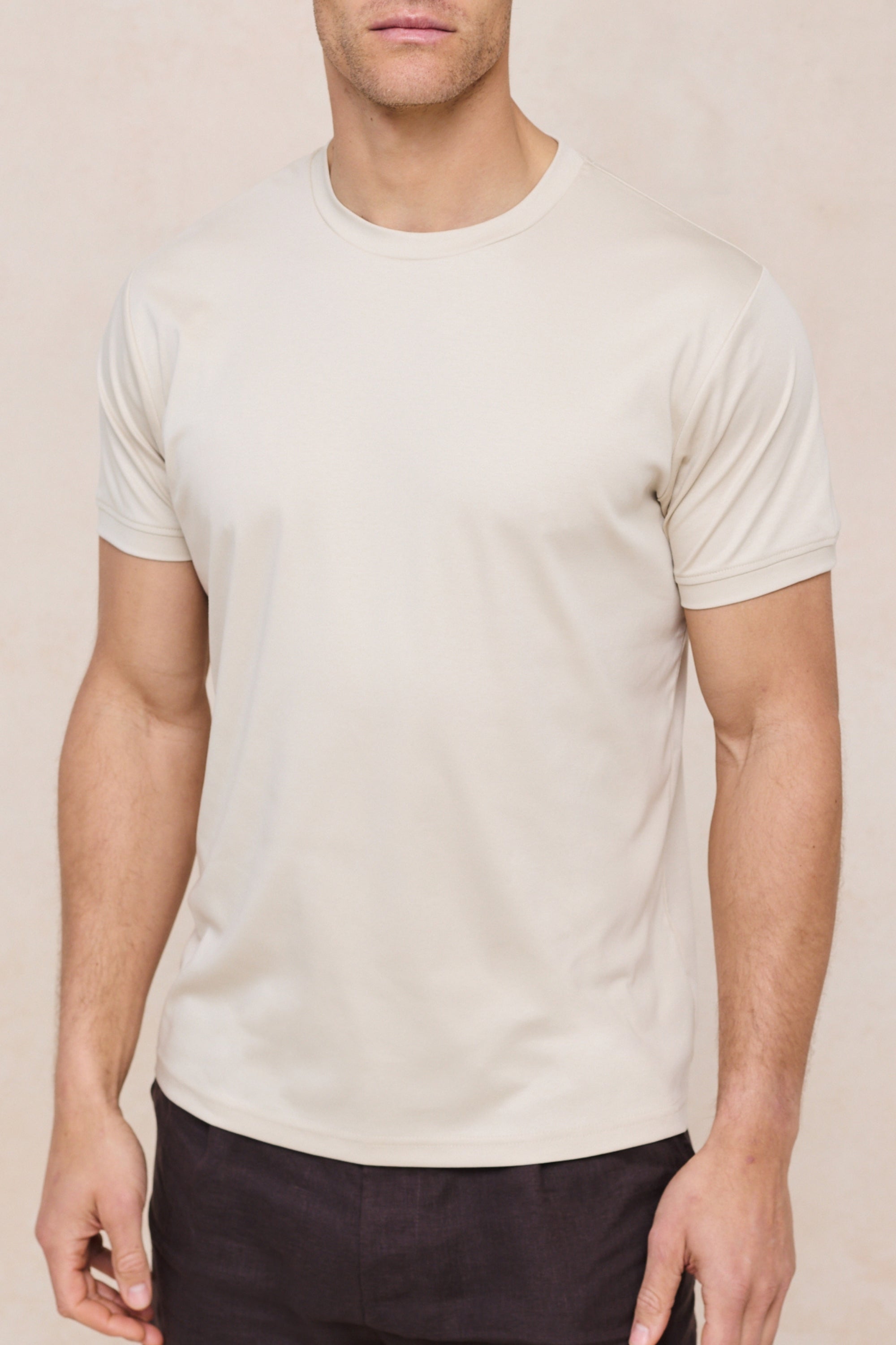 Luxe gemerceriseerd T-shirt - Beige