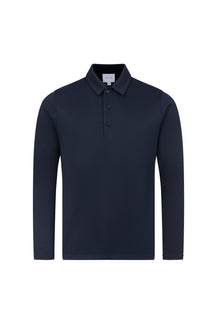 Santino Long Sleeve Half Button Polo - Dark Navy