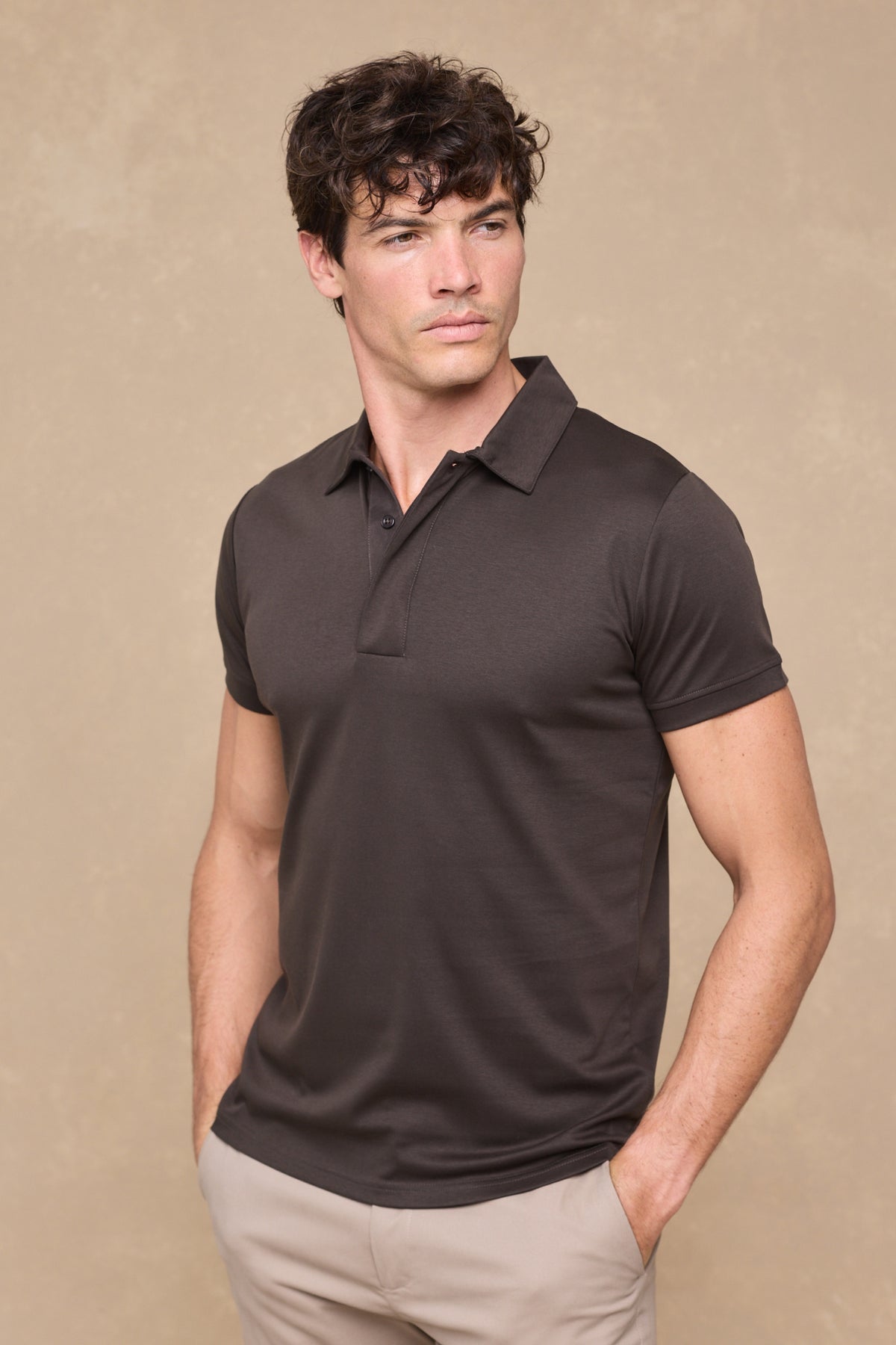 Santi gemerceriseerd poloshirt - bruin
