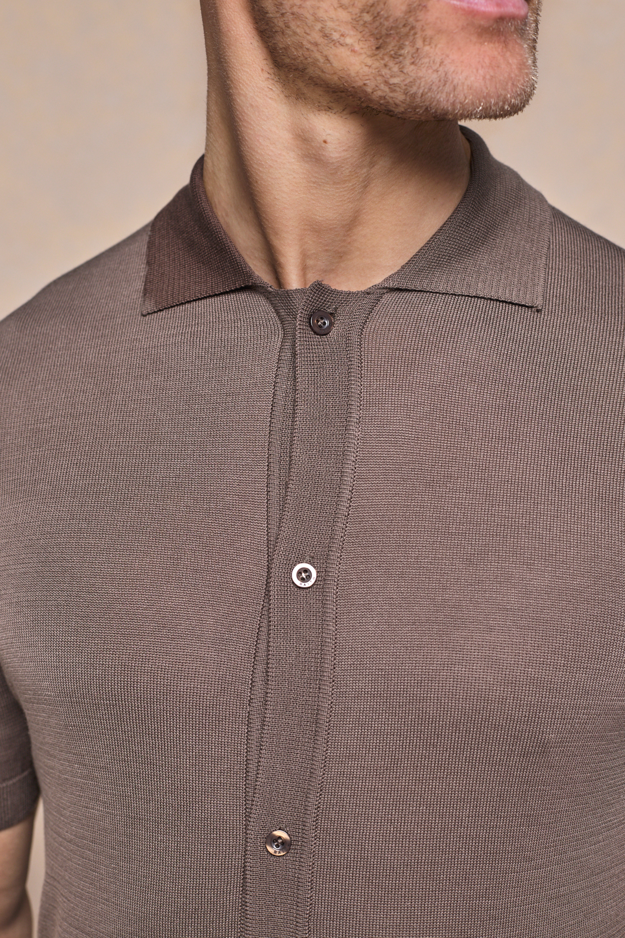 Pedro Button Through Short Sleeve Knitted Shirt - Brown