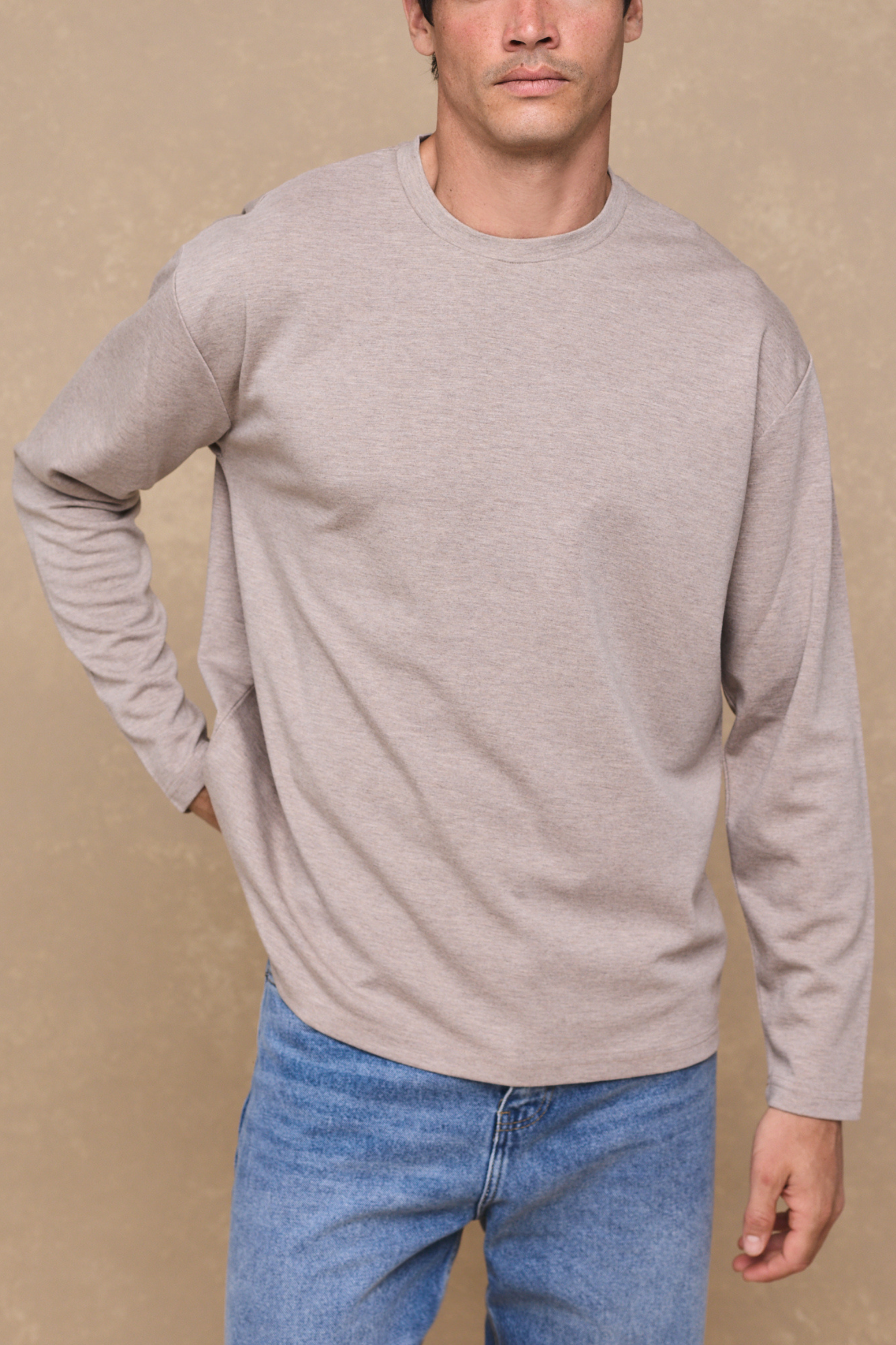 Long Sleeve Relaxed T-Shirt - Oatmeal Marl