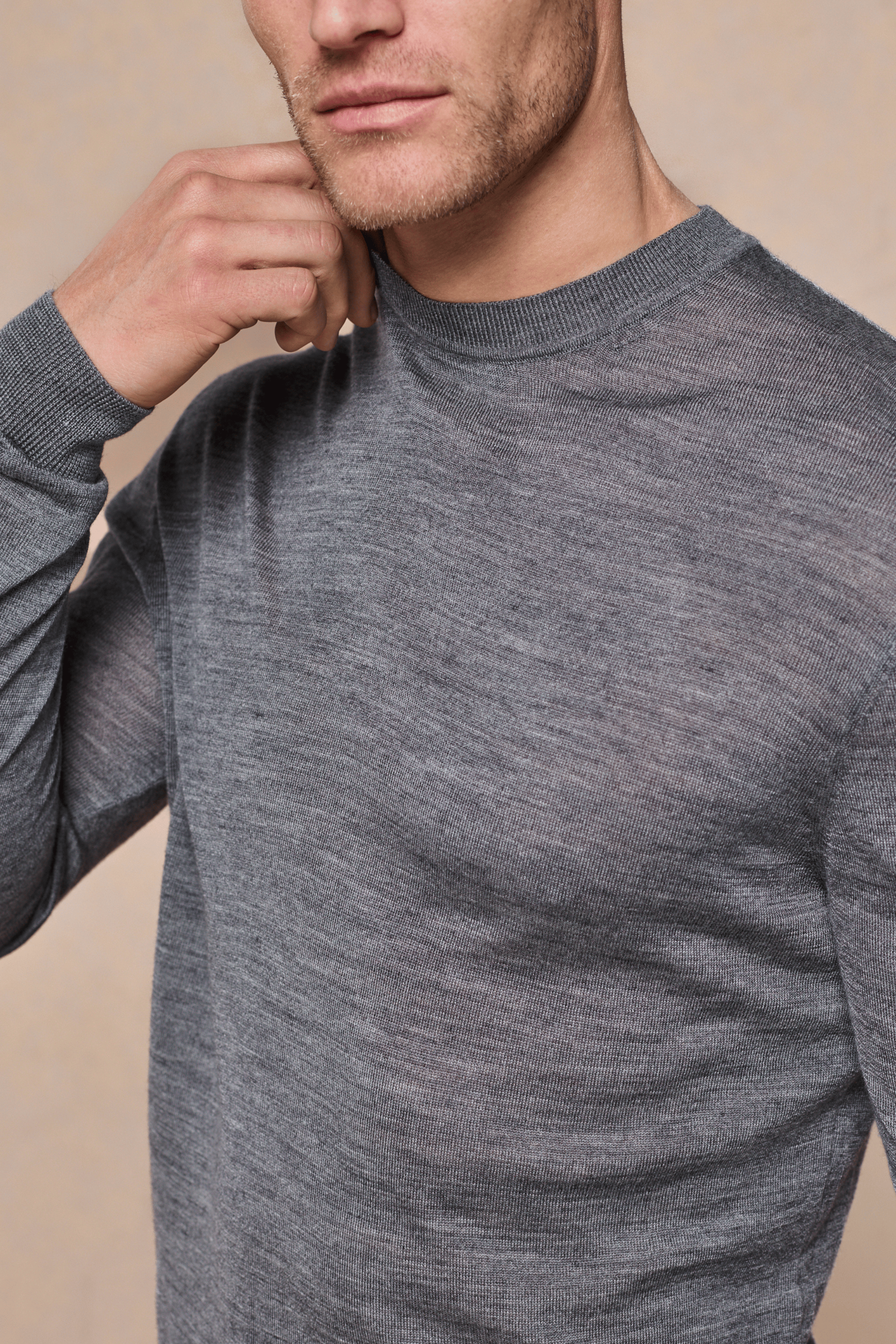 Frederic fijngebreid T-shirt met lange mouwen - grijs gemêleerd