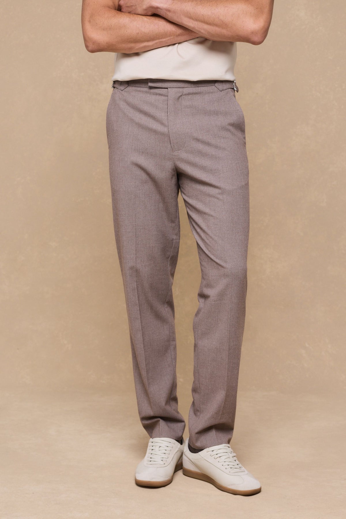 Tristan Soft Tailored Trousers With Adjusters - Taupe Marl