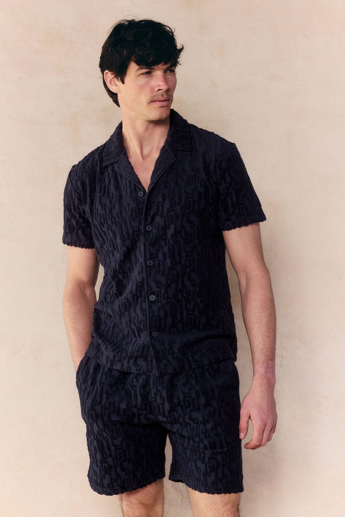 Fausto Flocked Top - Navy