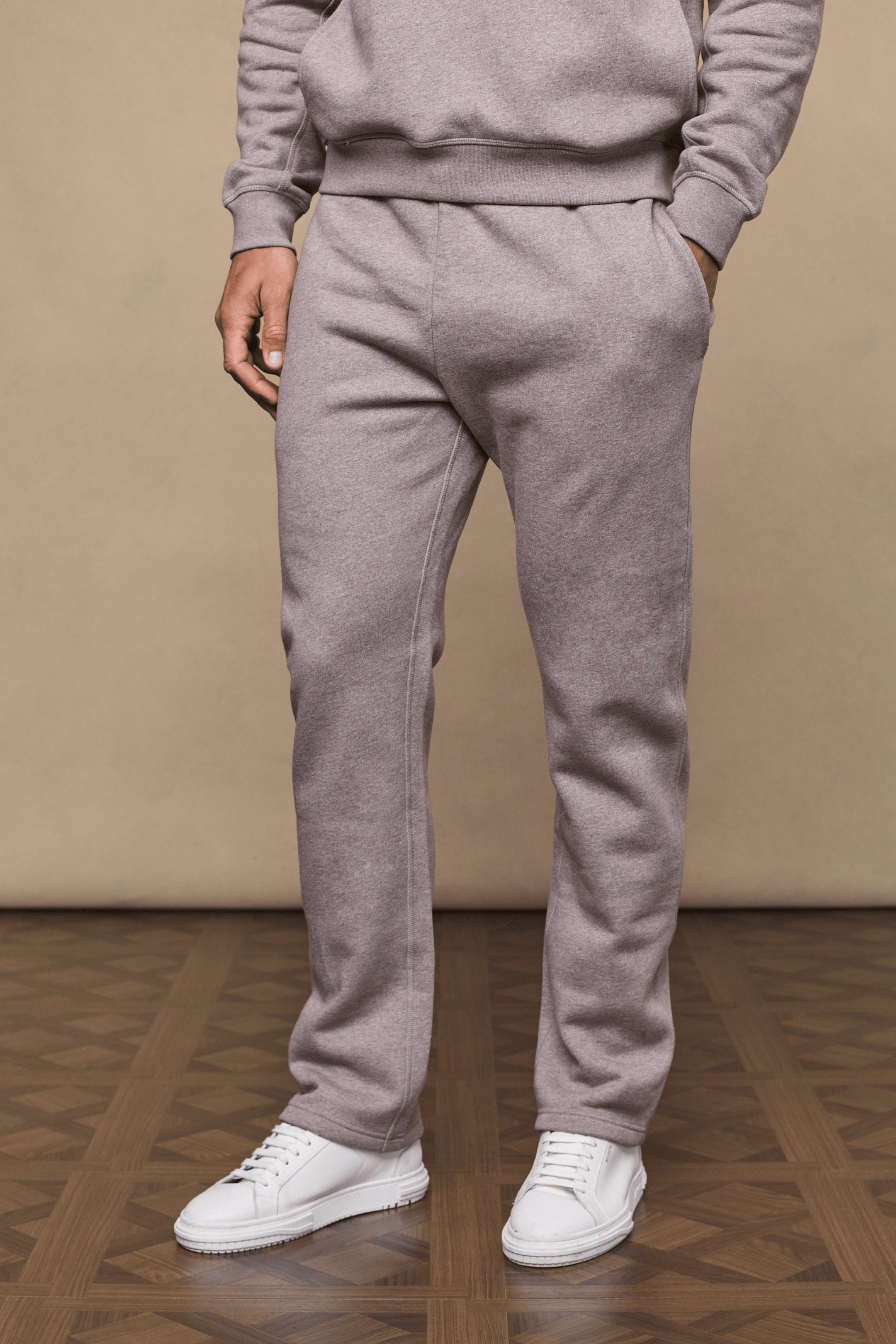 Men’s heavyweight cotton blend joggers in brown marl with straight leg fit by Raith