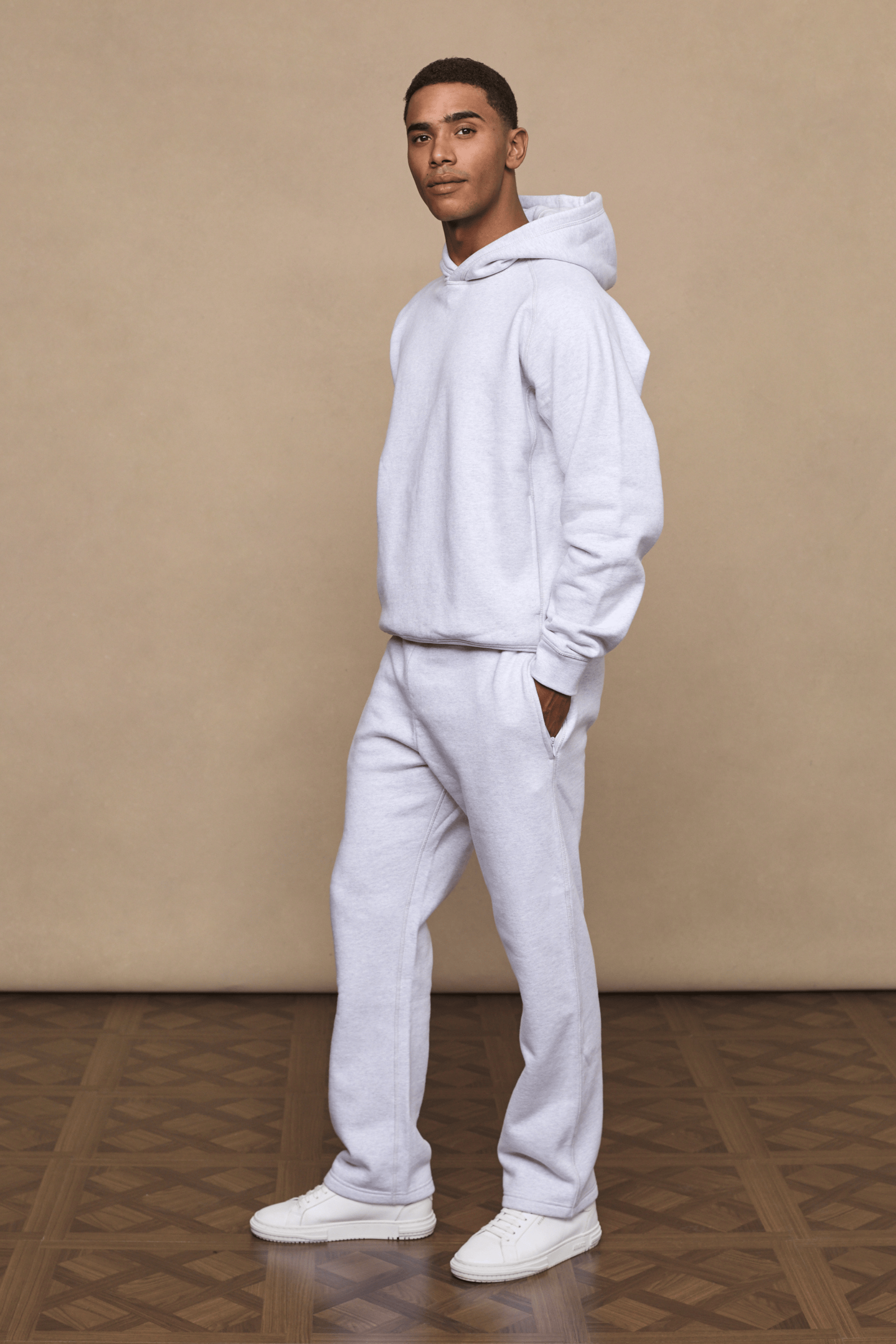 Men’s heavyweight cotton blend joggers in grey with straight leg fit by Raith