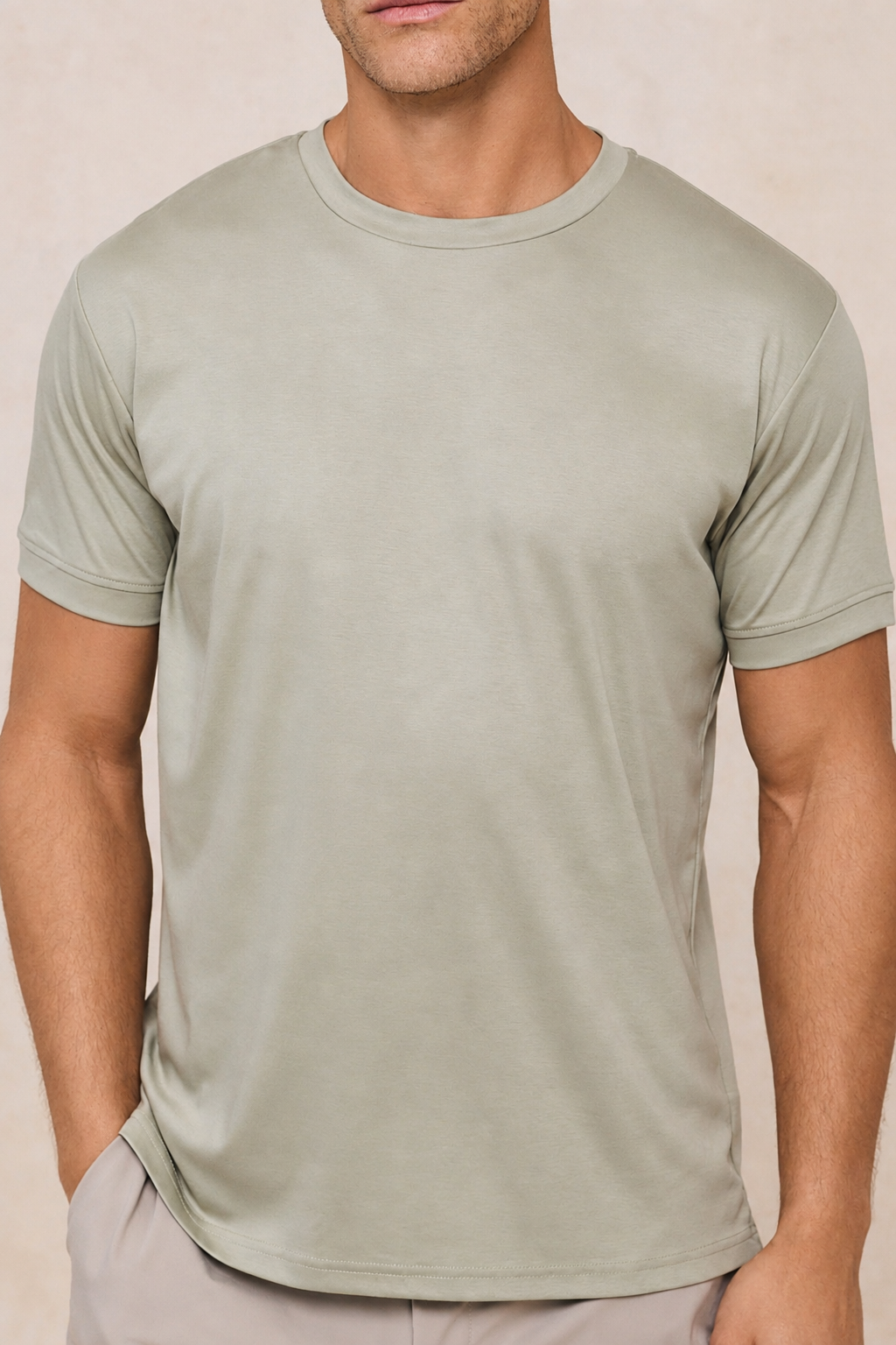 Luxe gemerceriseerd T-shirt - Licht saliegroen