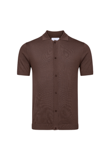 Pedro Button Through Short Sleeve Knitted Shirt - Brown