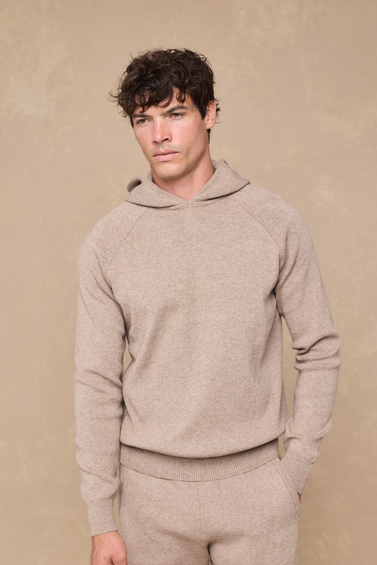Theo Knitted Hoodie - Biscuit
