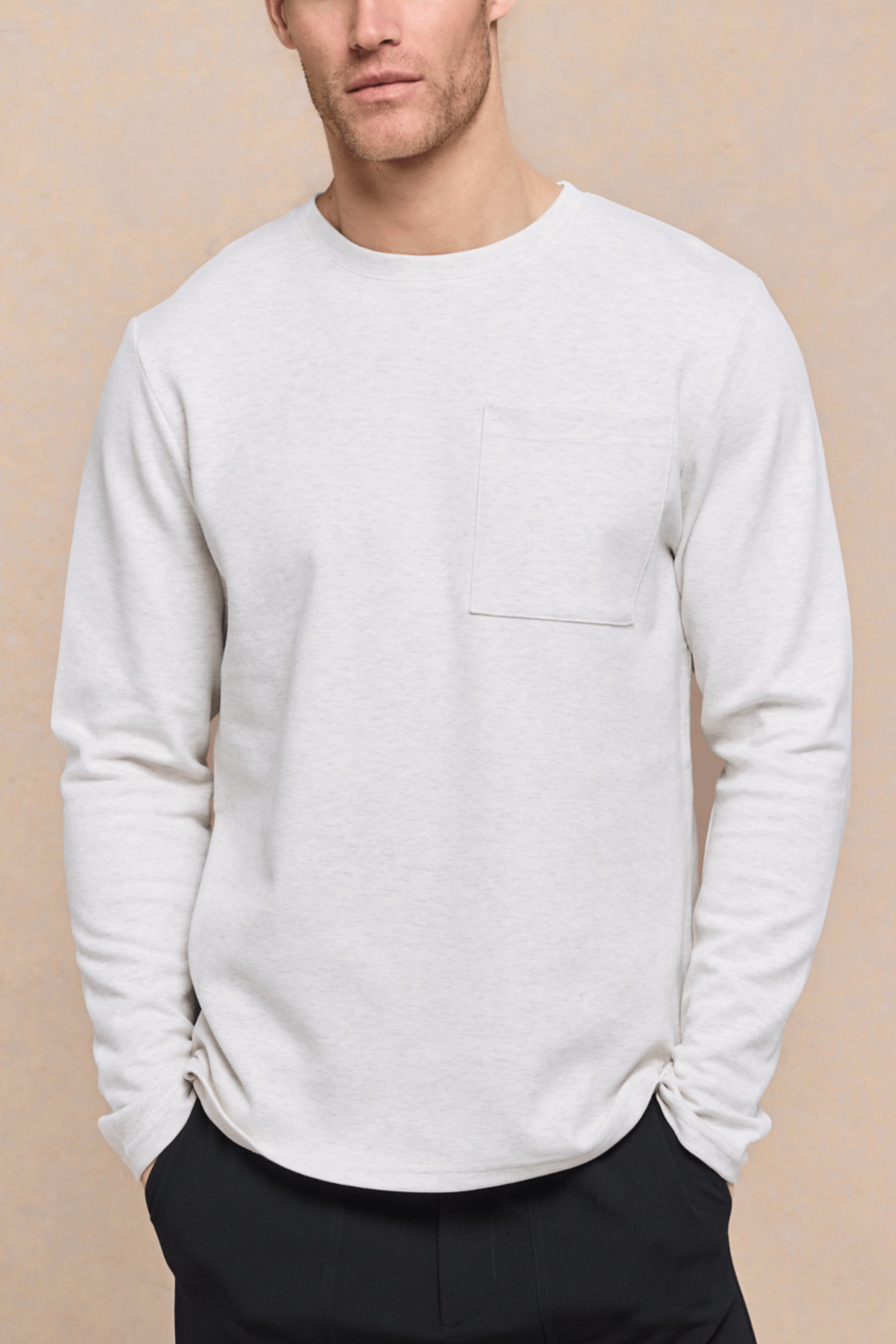 Tyler T-shirt met lange mouwen en borstzak - Stone Marl