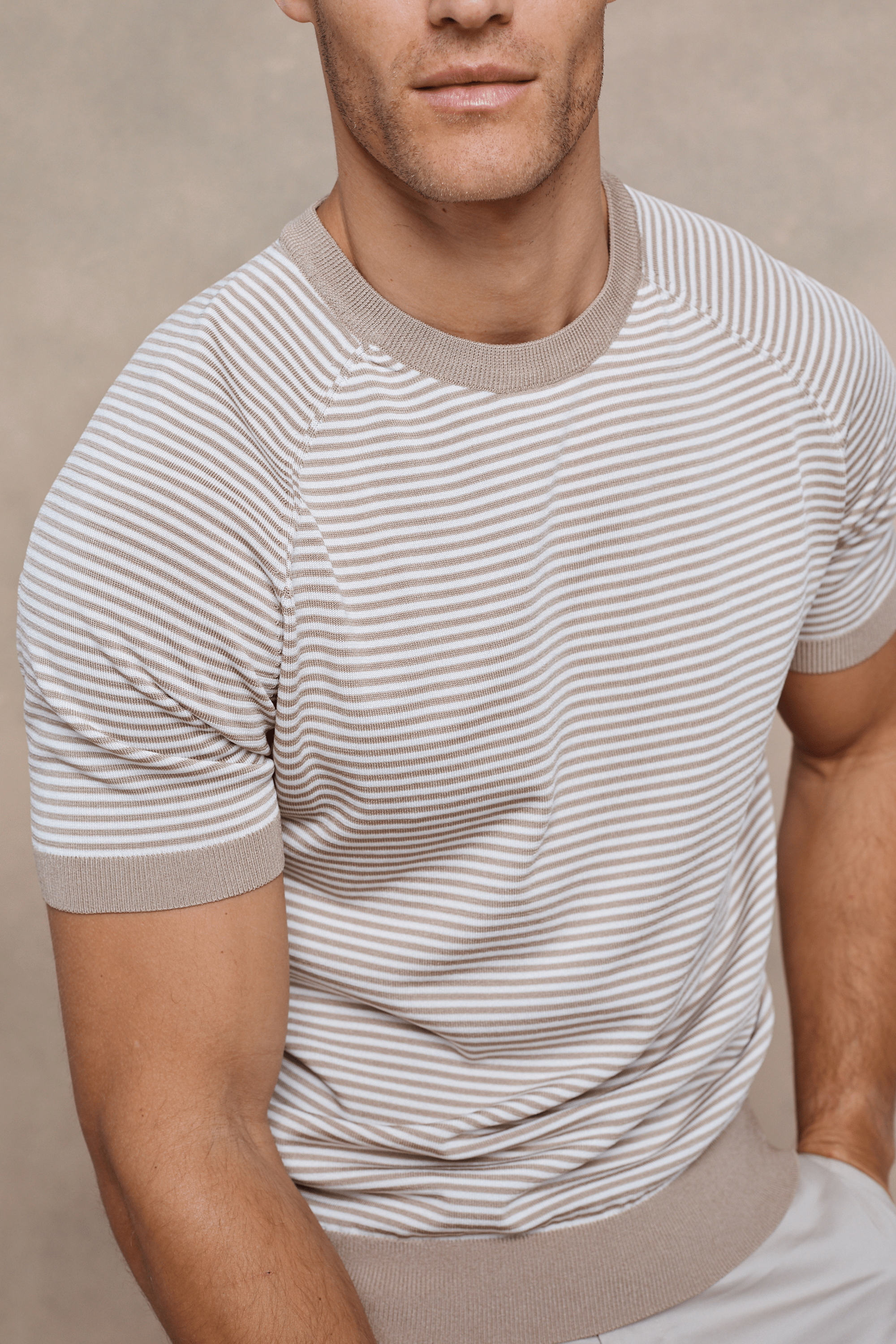 Riera gebreid T-shirt met ronde hals - Beige/Ecru 