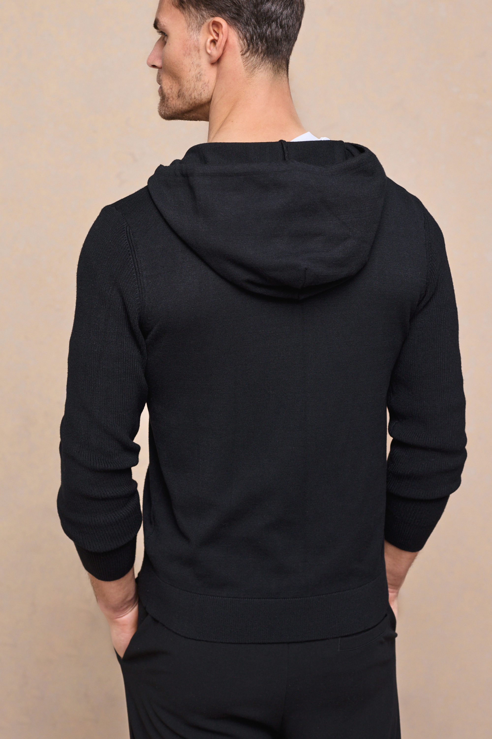 Nolan gebreide hoodie met ritssluiting - zwart