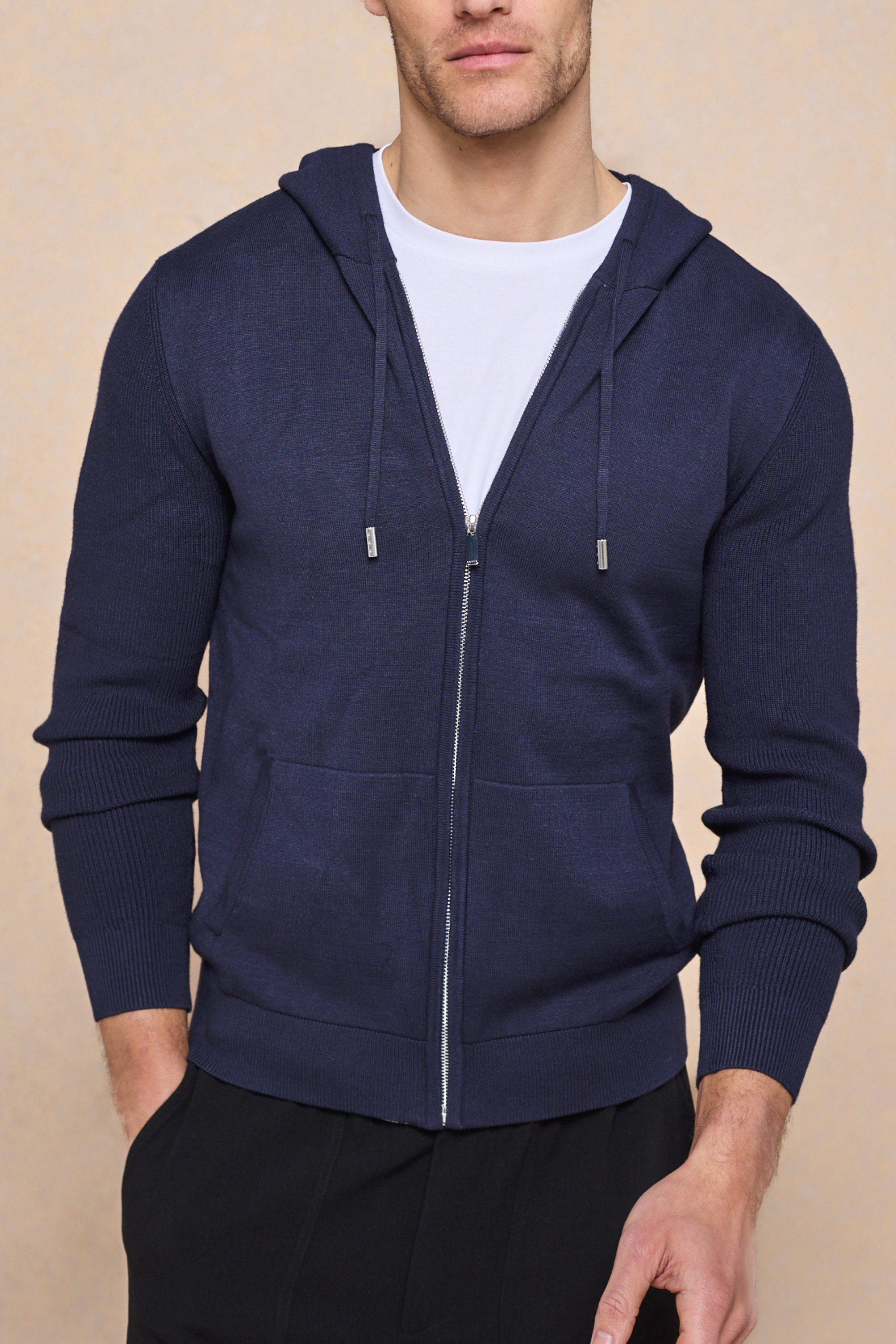 Nolan gebreide hoodie met ritssluiting - Marineblauw