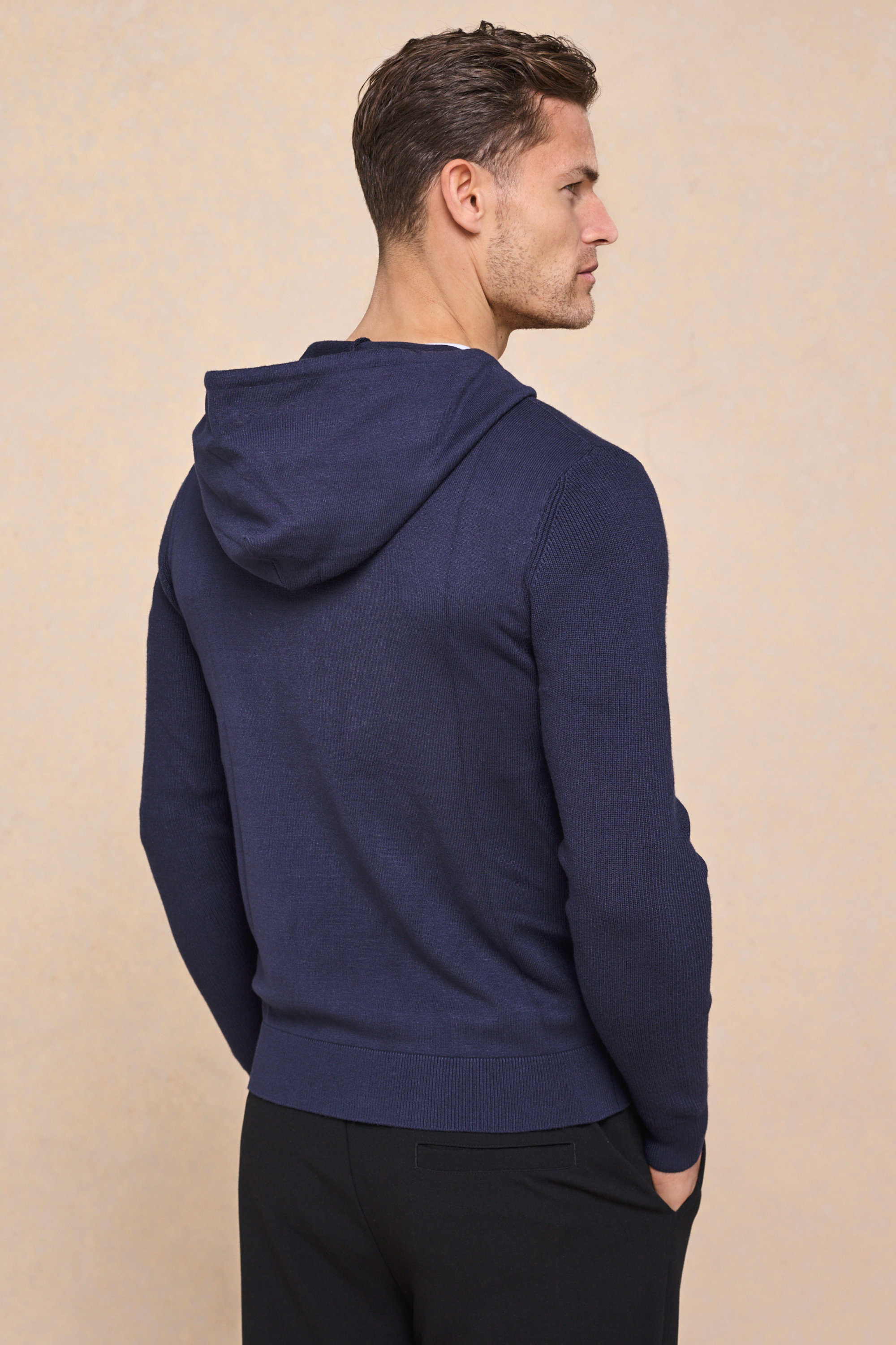 Nolan gebreide hoodie met ritssluiting - Marineblauw