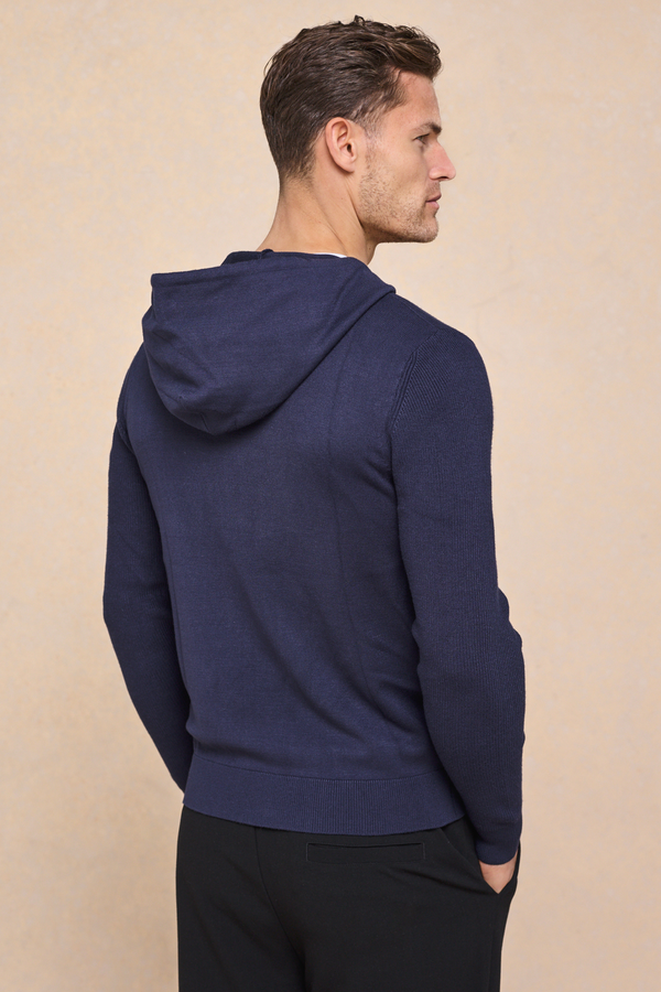 Nolan gebreide hoodie met ritssluiting - Marineblauw
