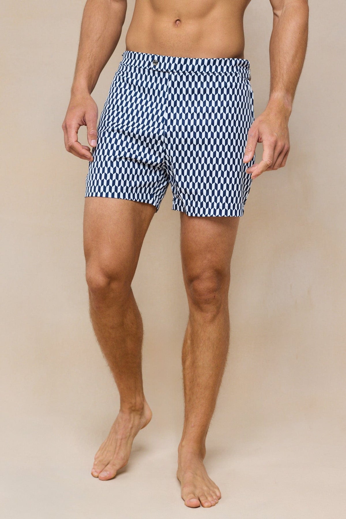 Rambla zwembroek met print en gesp - Marineblauw/Wit