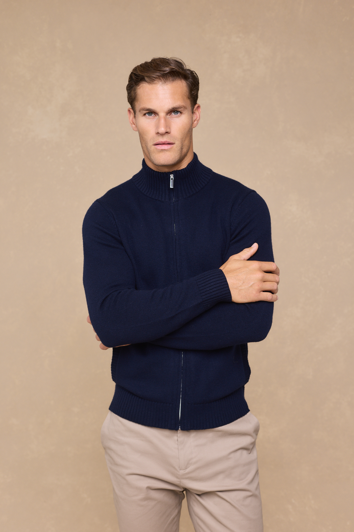 Emil Zip Through Knitted Jacket - Navy