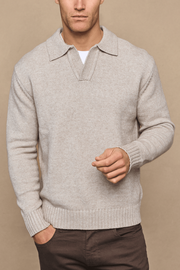 Dylan grof gebreide trui met open kraag - Havermoutkleur