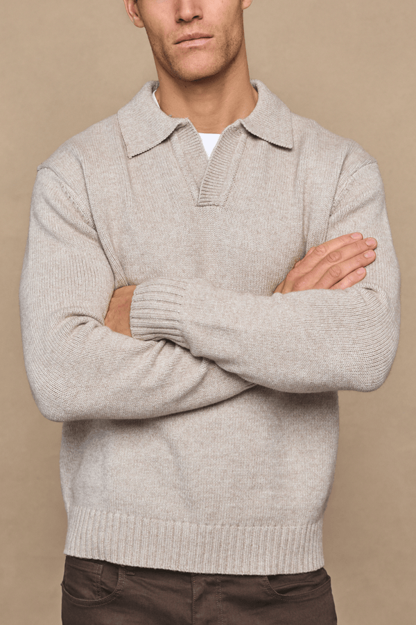 Dylan grof gebreide trui met open kraag - Havermoutkleur