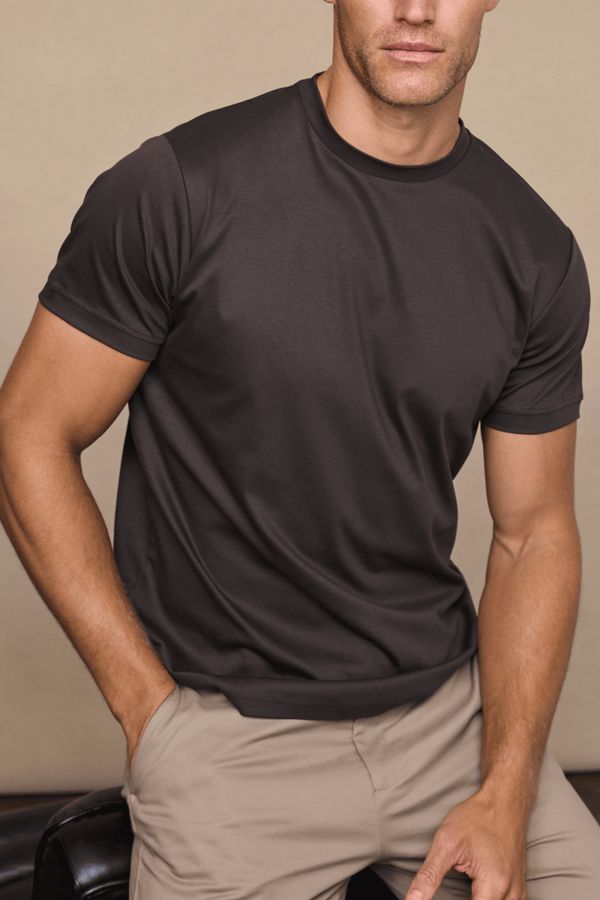 Luxe gemerceriseerd T-shirt - Bruin