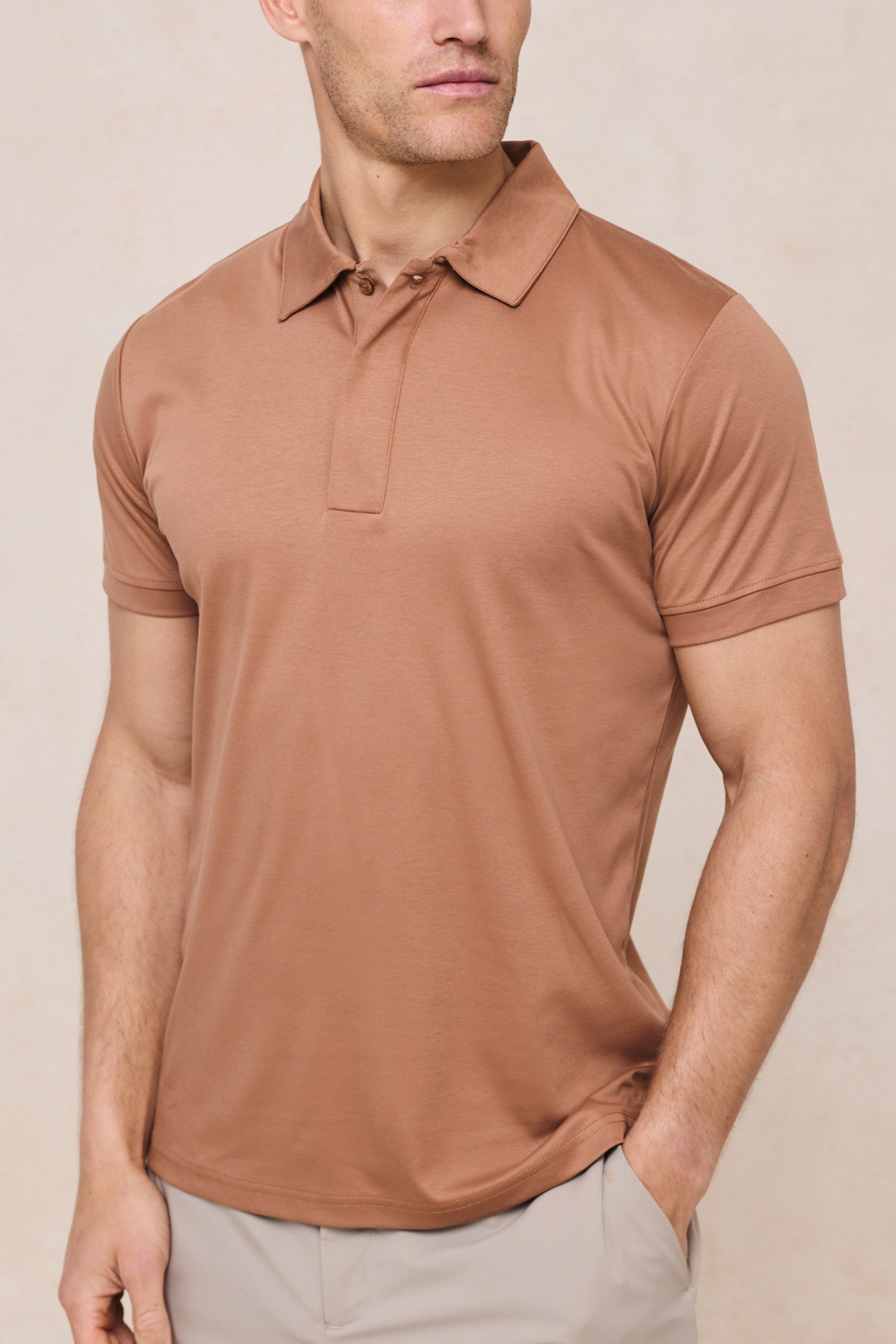 Santi gemerceriseerd poloshirt - roestbruin