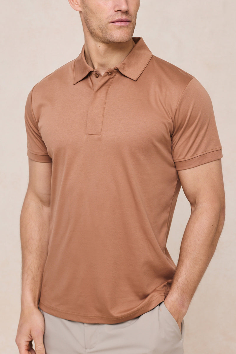 Santi gemerceriseerd poloshirt - roestbruin
