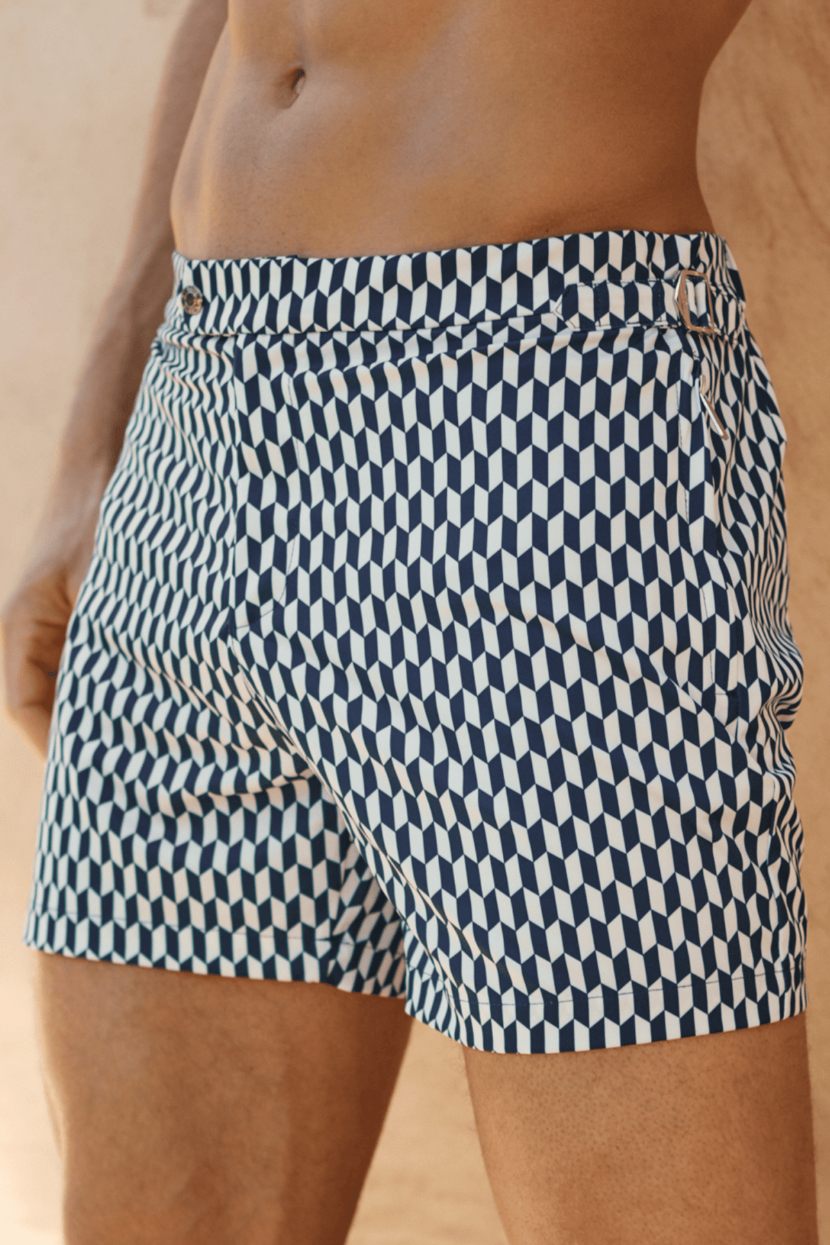 Rambla zwembroek met print en gesp - Marineblauw/Wit