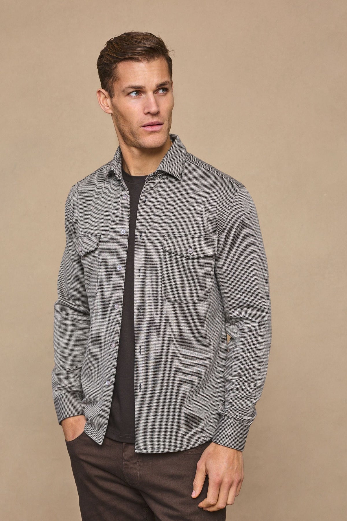 Joseph Dogtooth Overshirt - Black/Brown