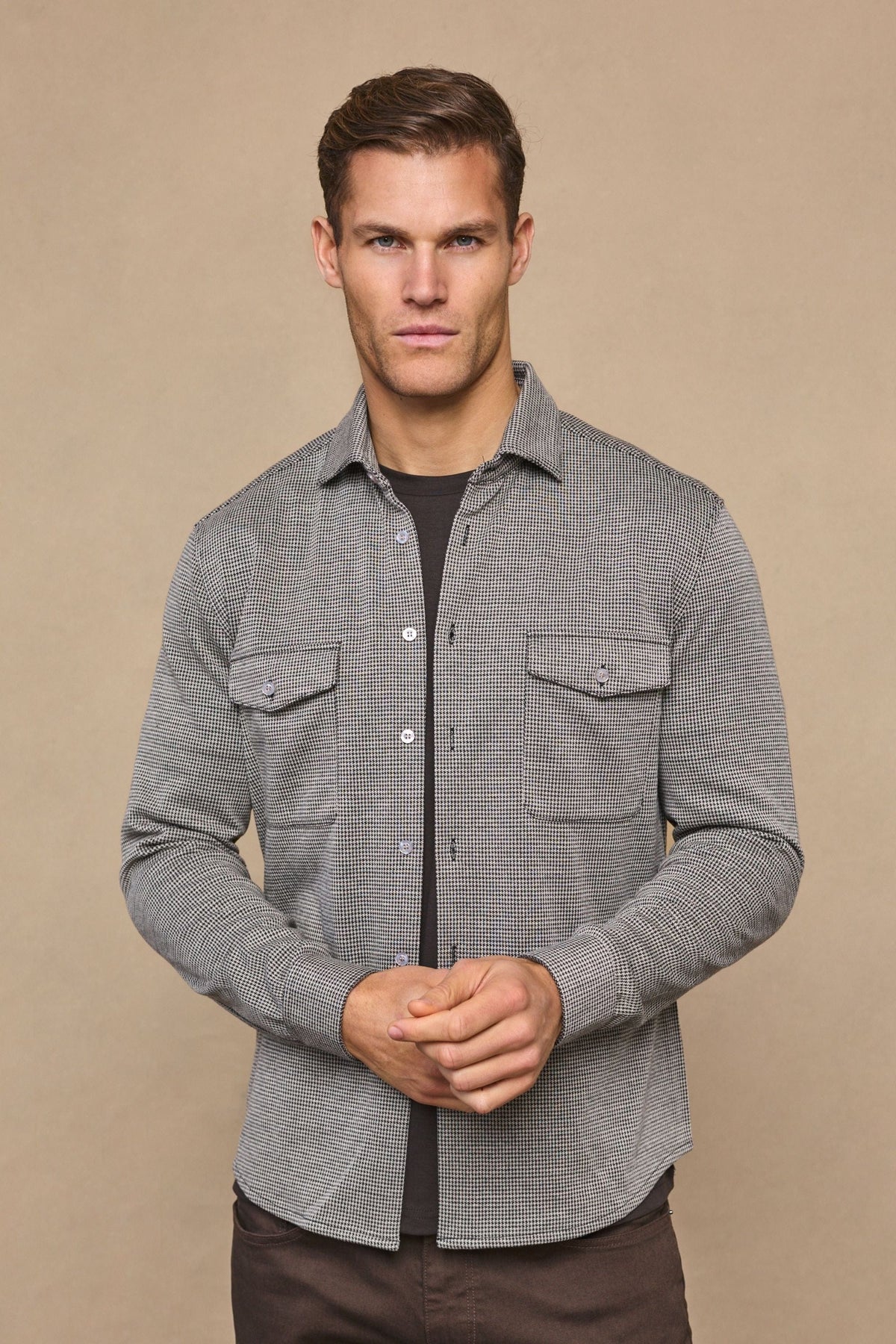 Joseph Dogtooth Overshirt - Black/Brown