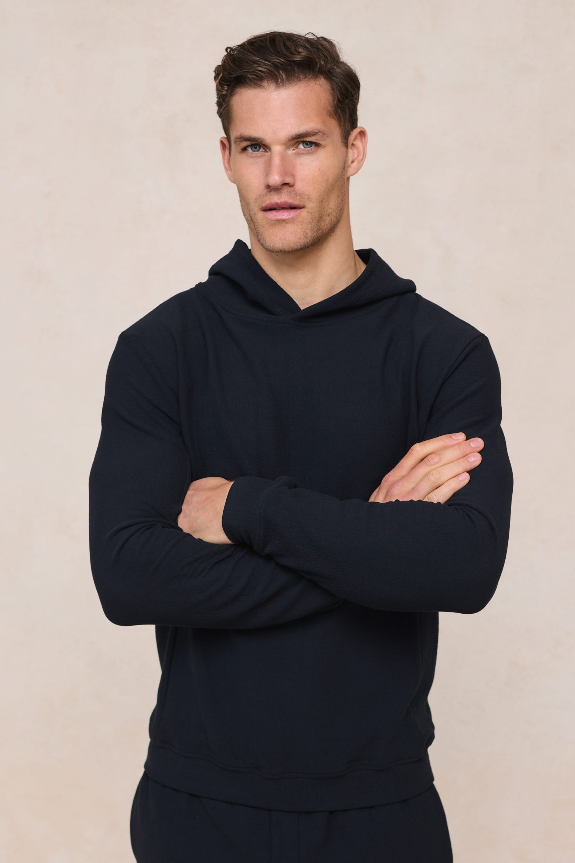 Zarco hoodie van gekreukeld jersey - marineblauw
