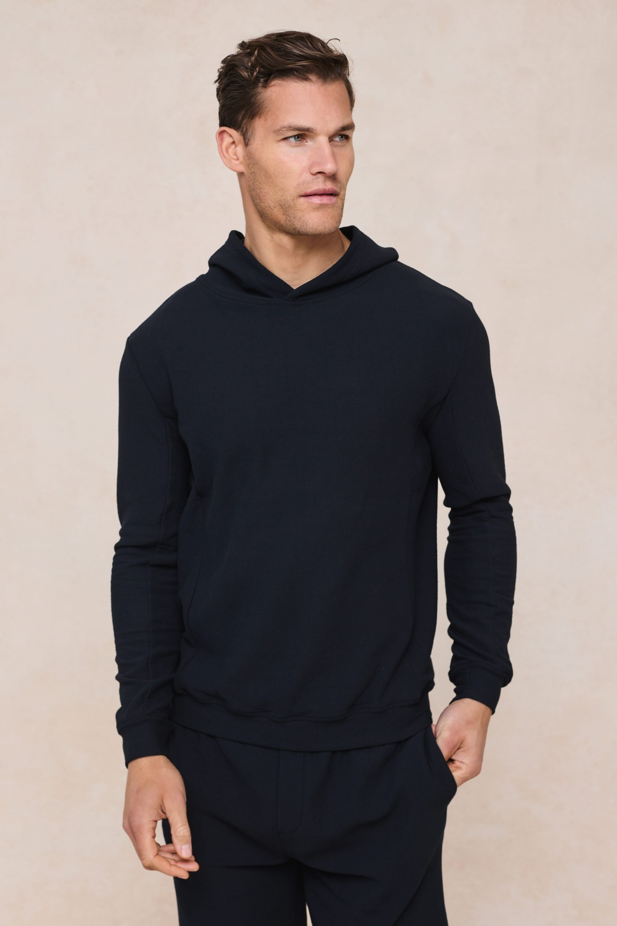 Zarco hoodie van gekreukeld jersey - marineblauw