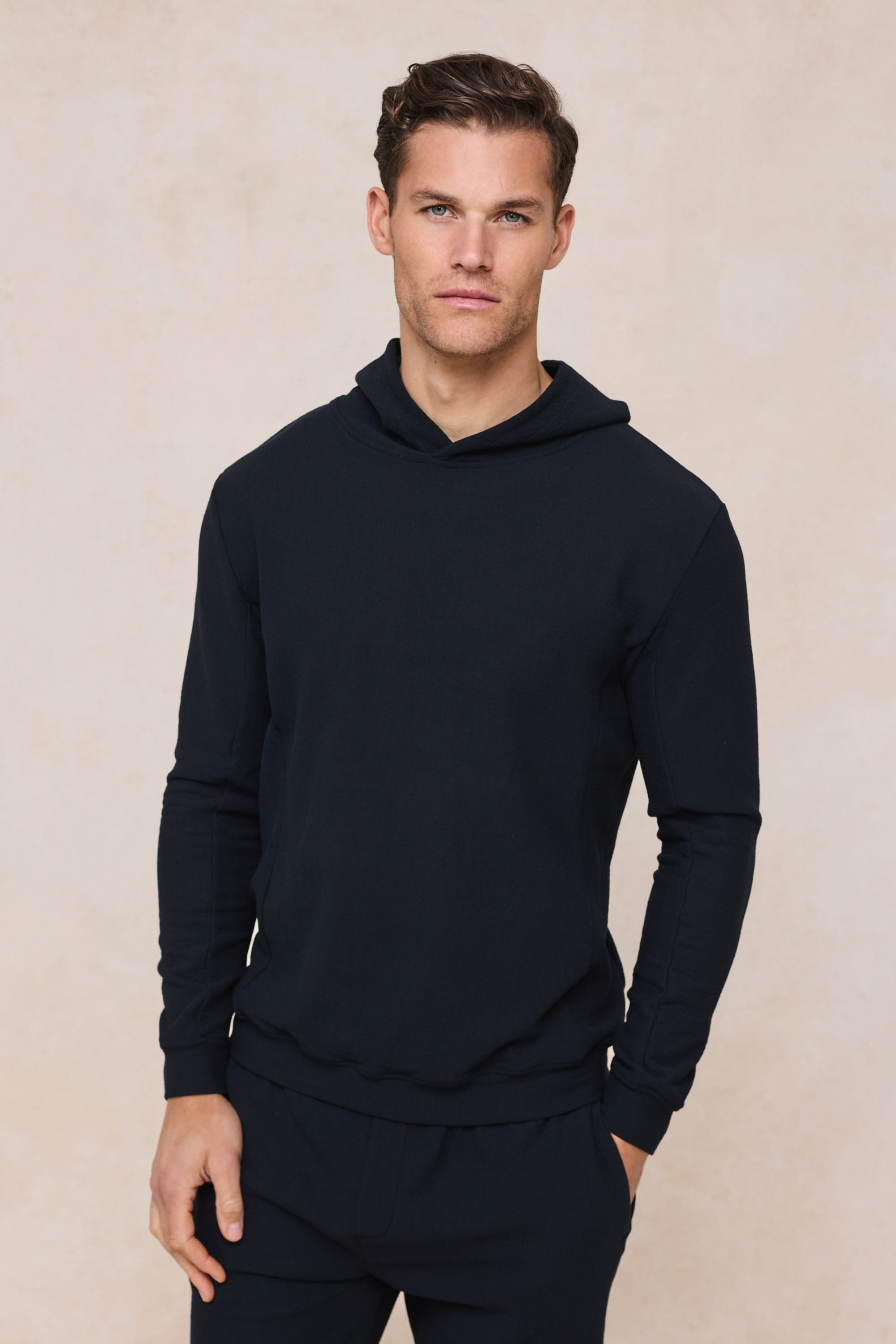 Zarco hoodie van gekreukeld jersey - marineblauw
