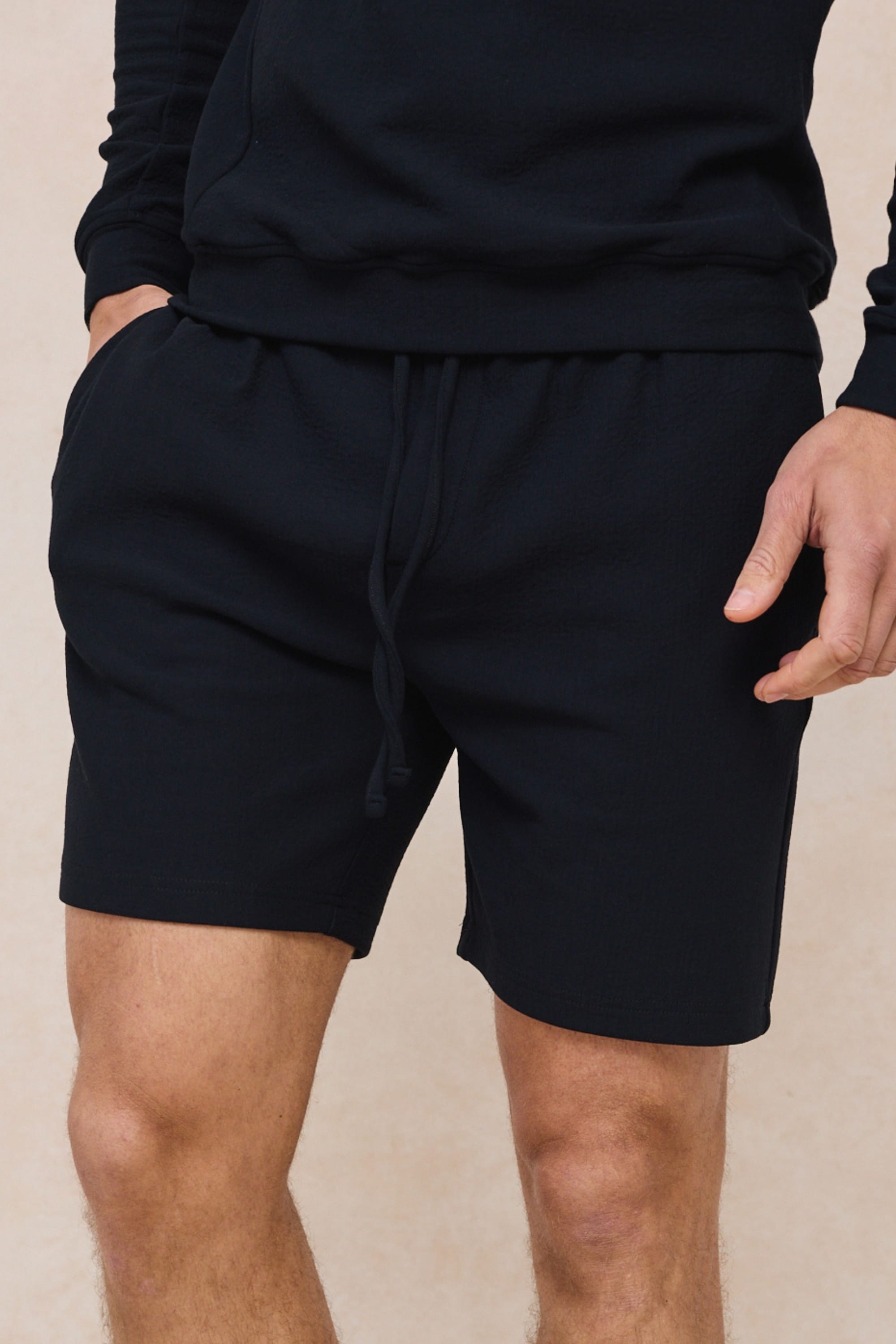 Zarco gekreukte jersey short - marineblauw