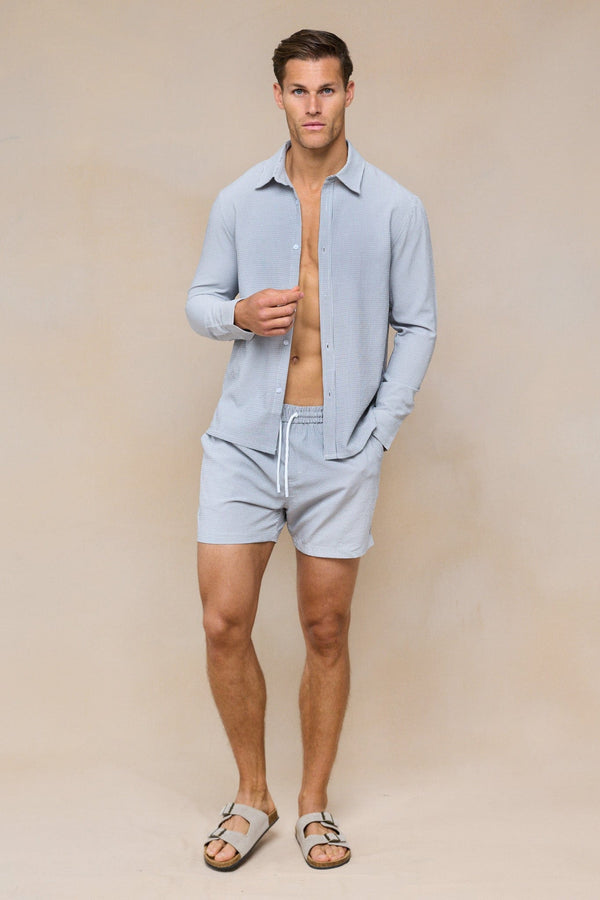 Vittorio Seersucker shirt met lange mouwen - Zwart/Wit