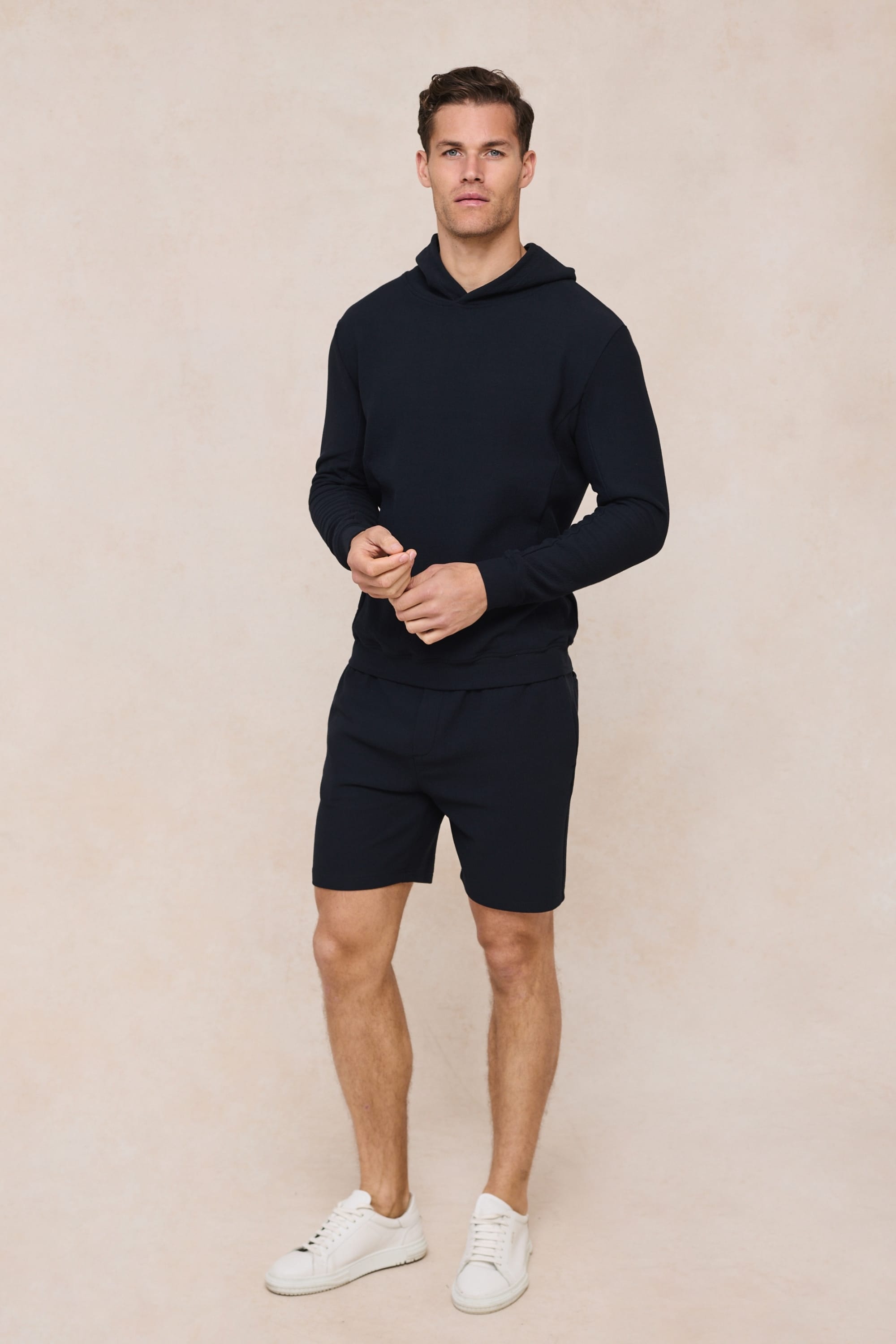 Zarco gekreukte jersey short - marineblauw