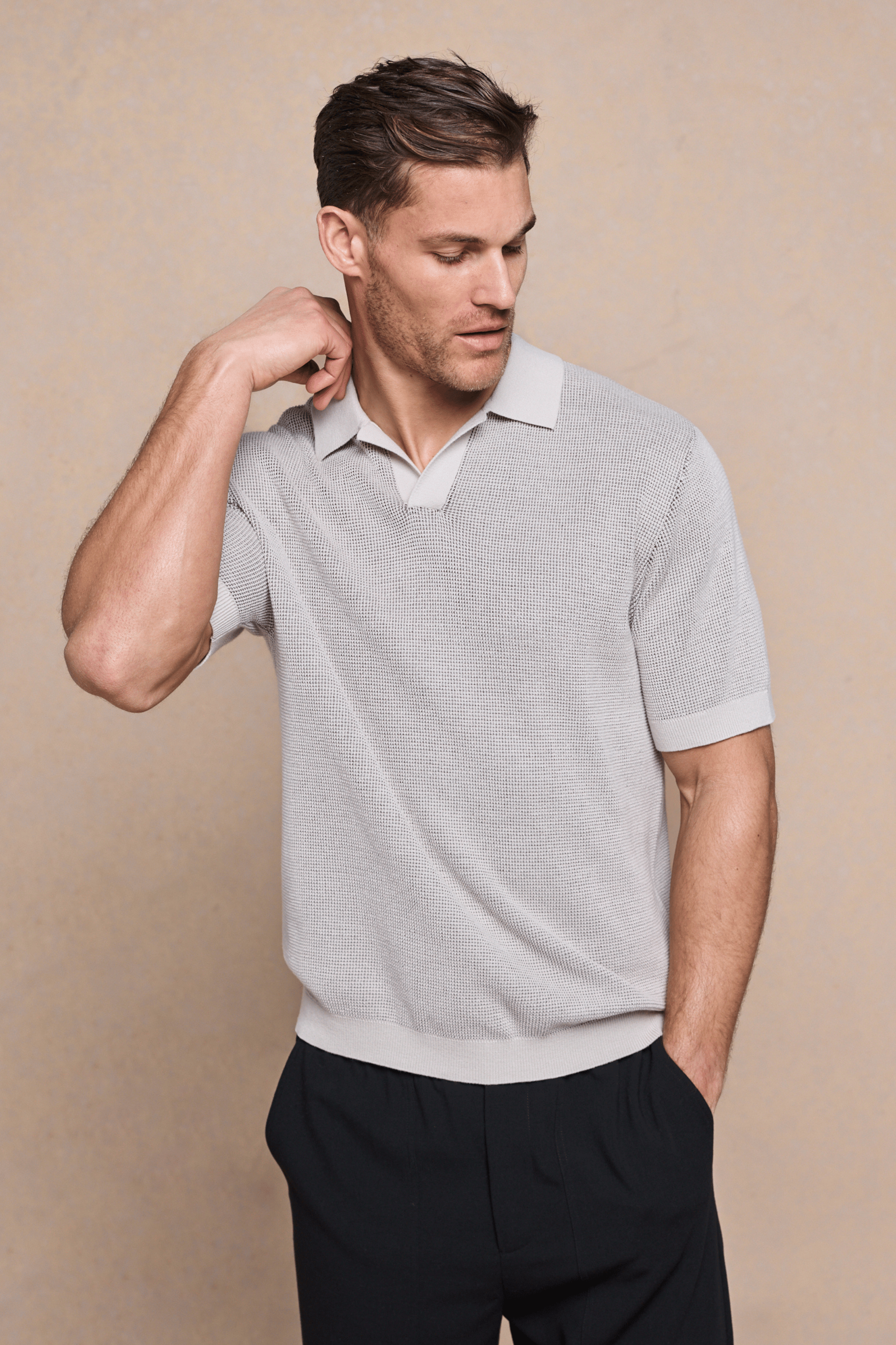 Oscar Two Tone Double Knit Polo Shirt - Neutral