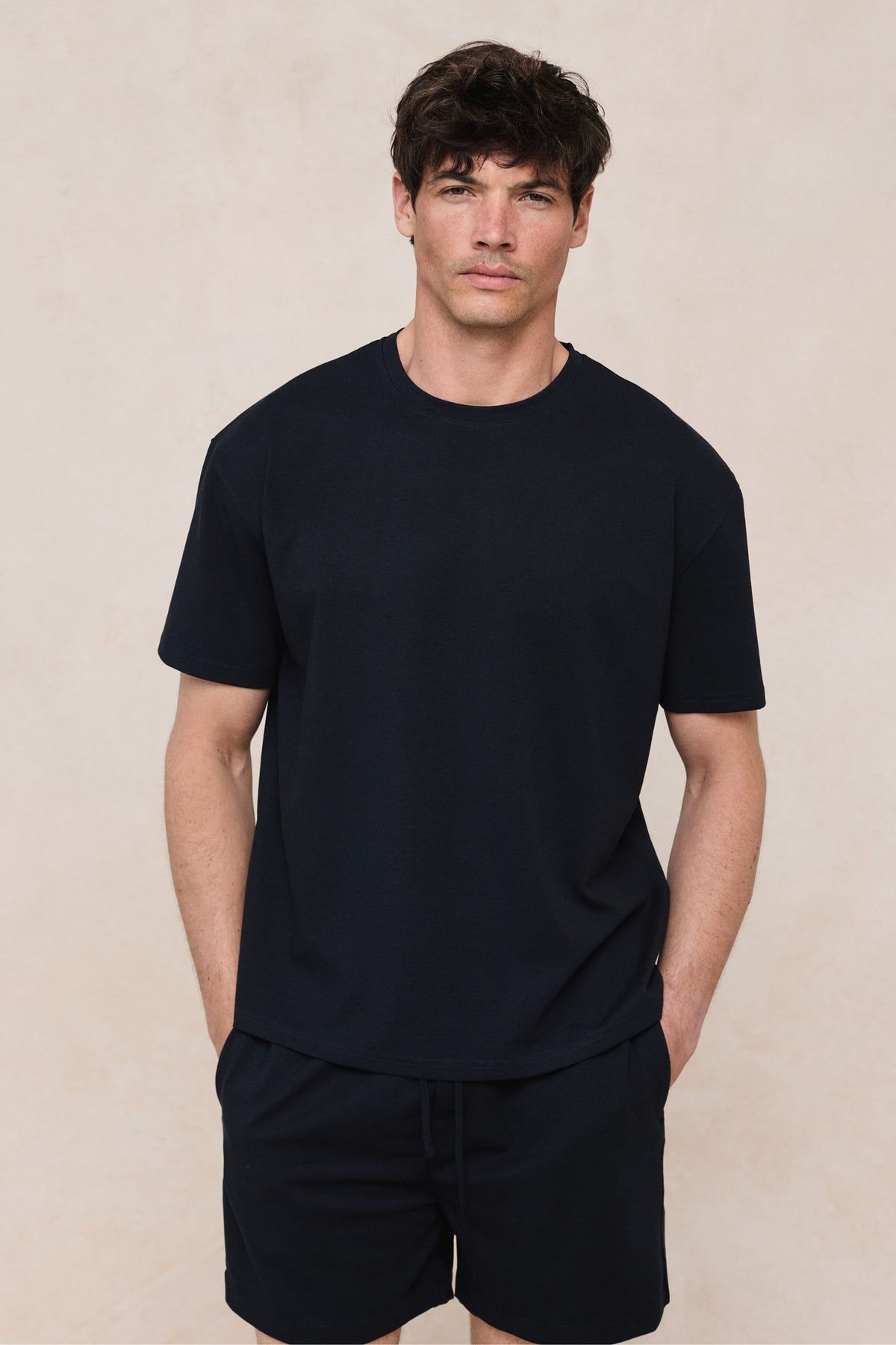 Tomas T-shirt met ronde hals en kreukels - Marineblauw